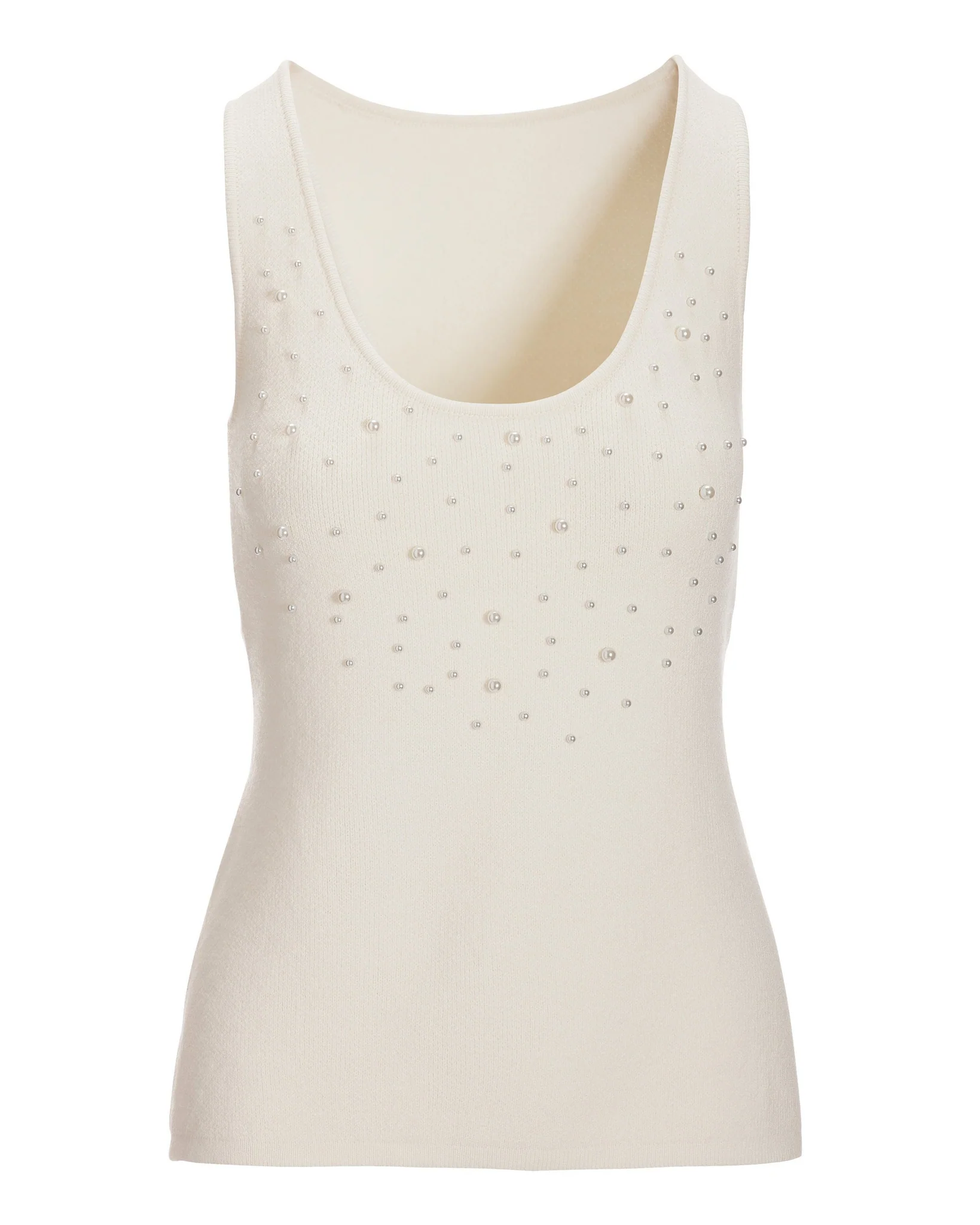 Pearl Embellished Scoop Neck Sweater Tank Off White - Mycitystee
