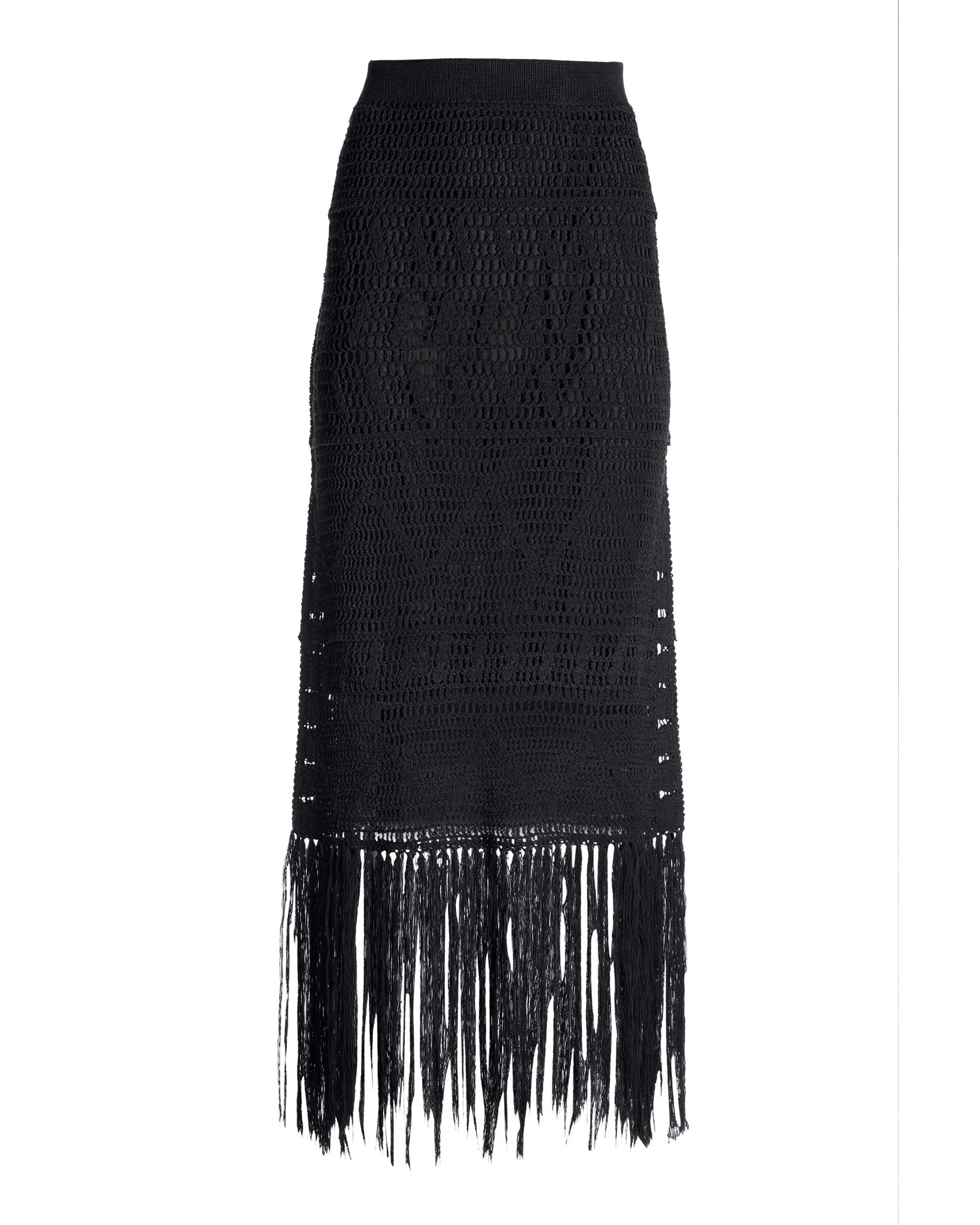 Crochet and Fringe Maxi Skirt Black - Mycitystee