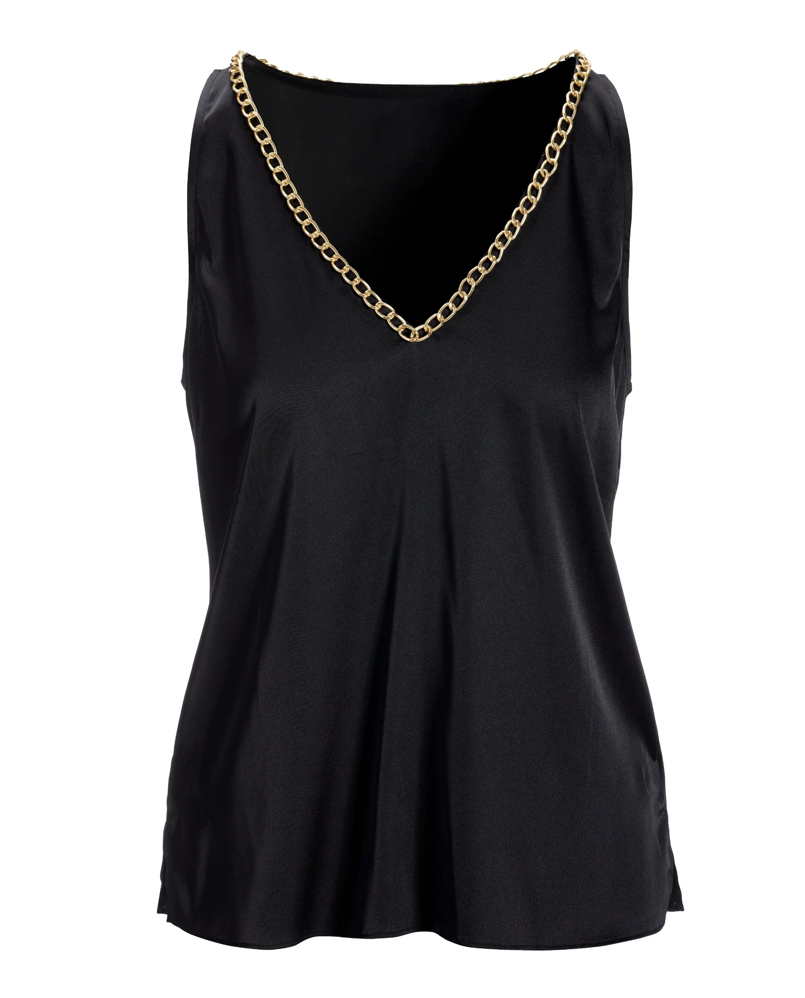 Chain Detail V Neck Charmeuse Blouse Black - Mycitystee