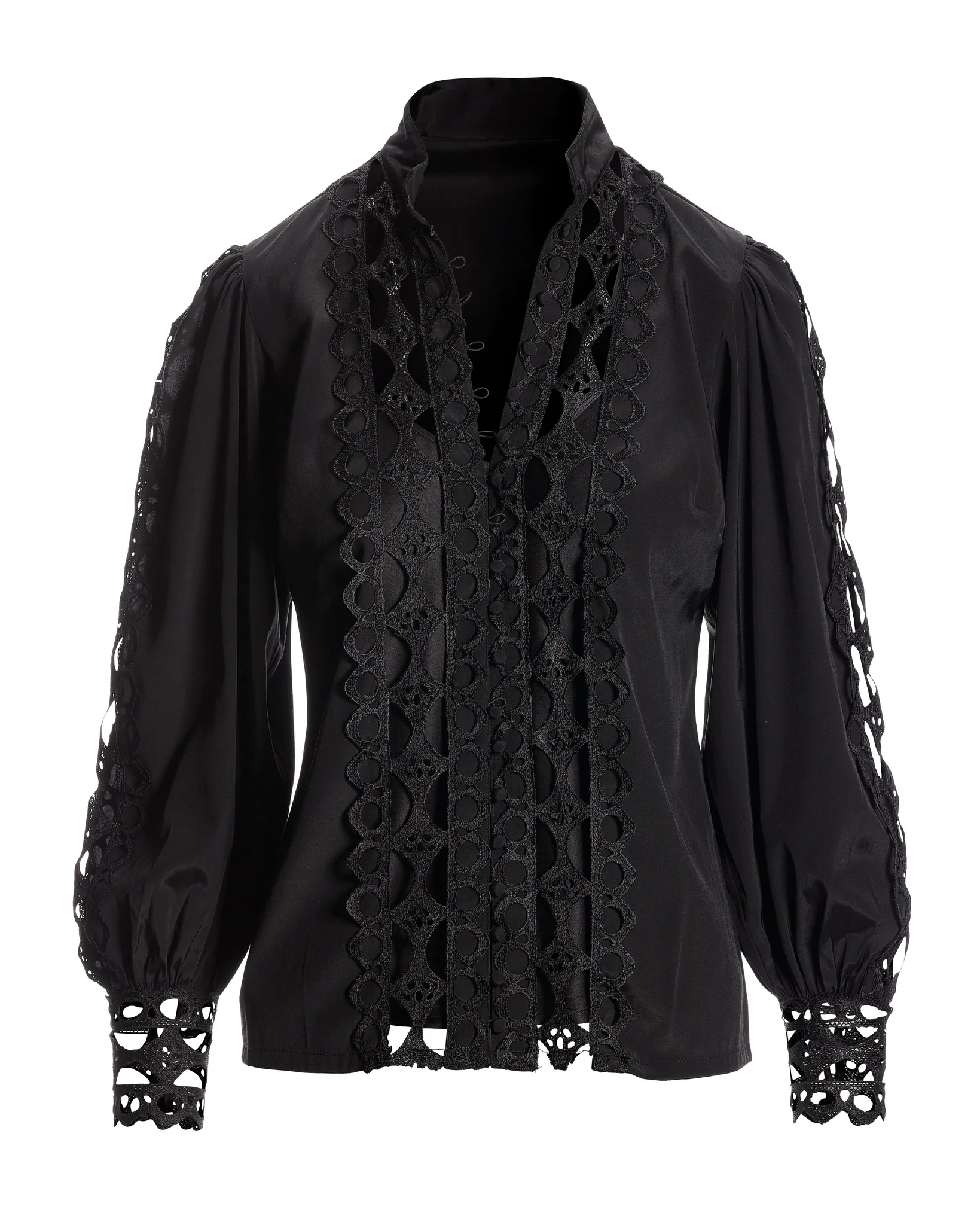 Cutout Lace Button Up Shirt Black - Mycitystee