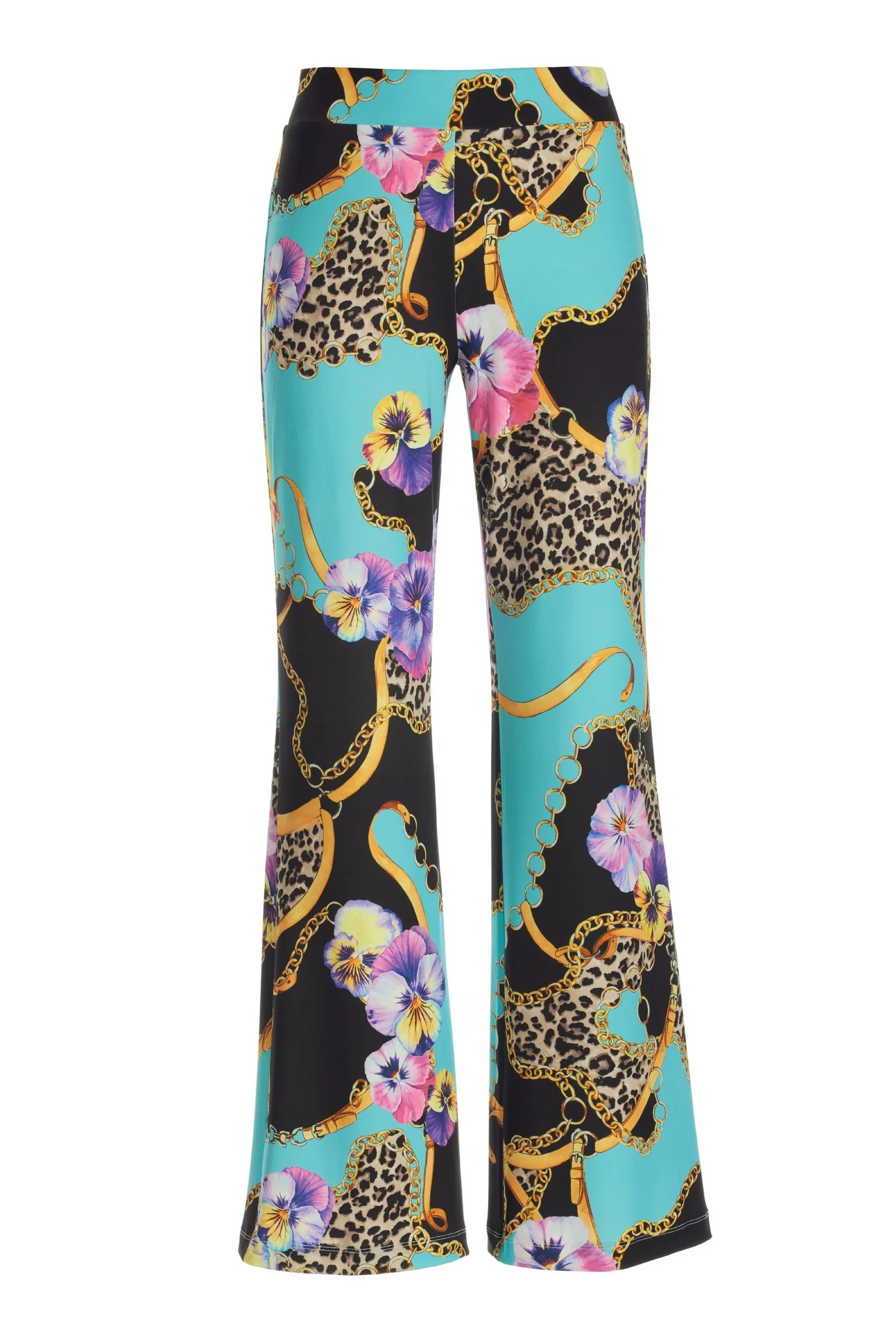 Wild Pansies Knit Palazzo Pant Blue Multi - Mycitystee