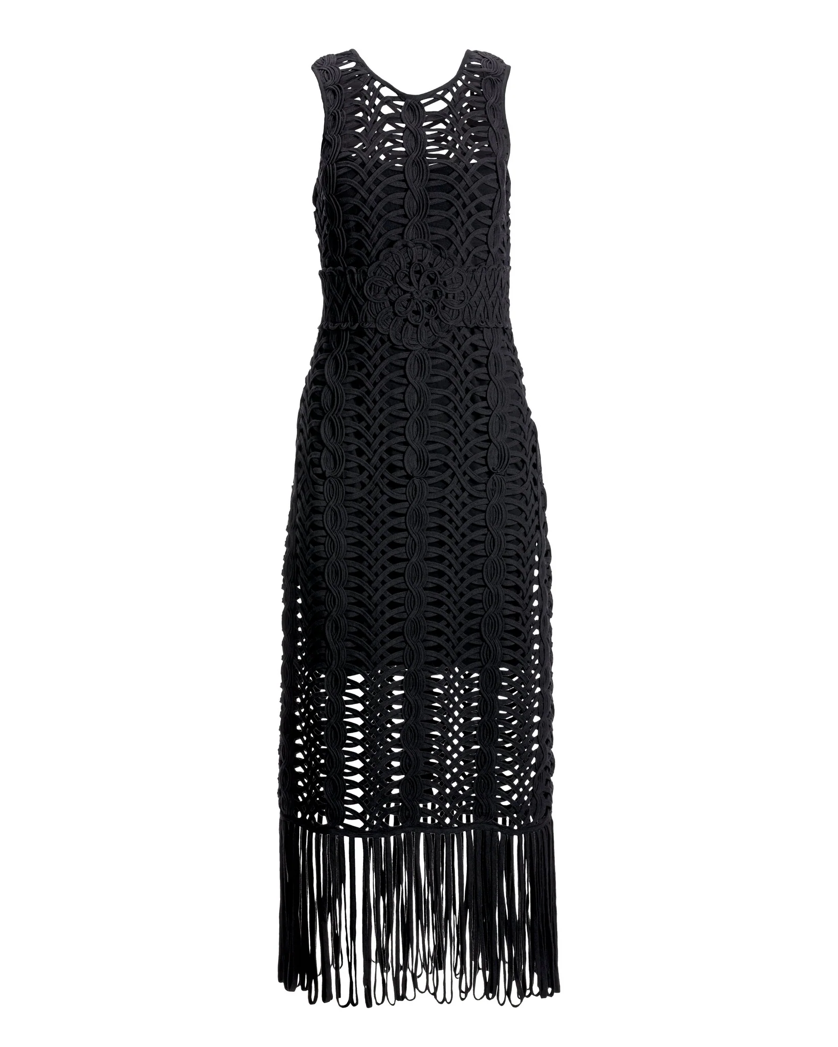 All Over Macrame Fringe Dress Black - Mycitystee