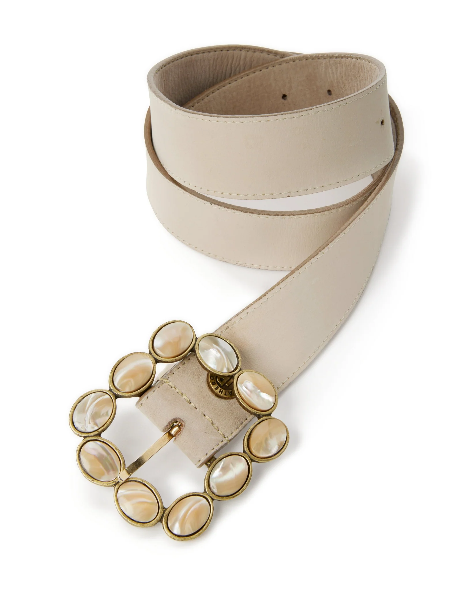 Leather Square Stone Buckle Belt Beige - Mycitystee