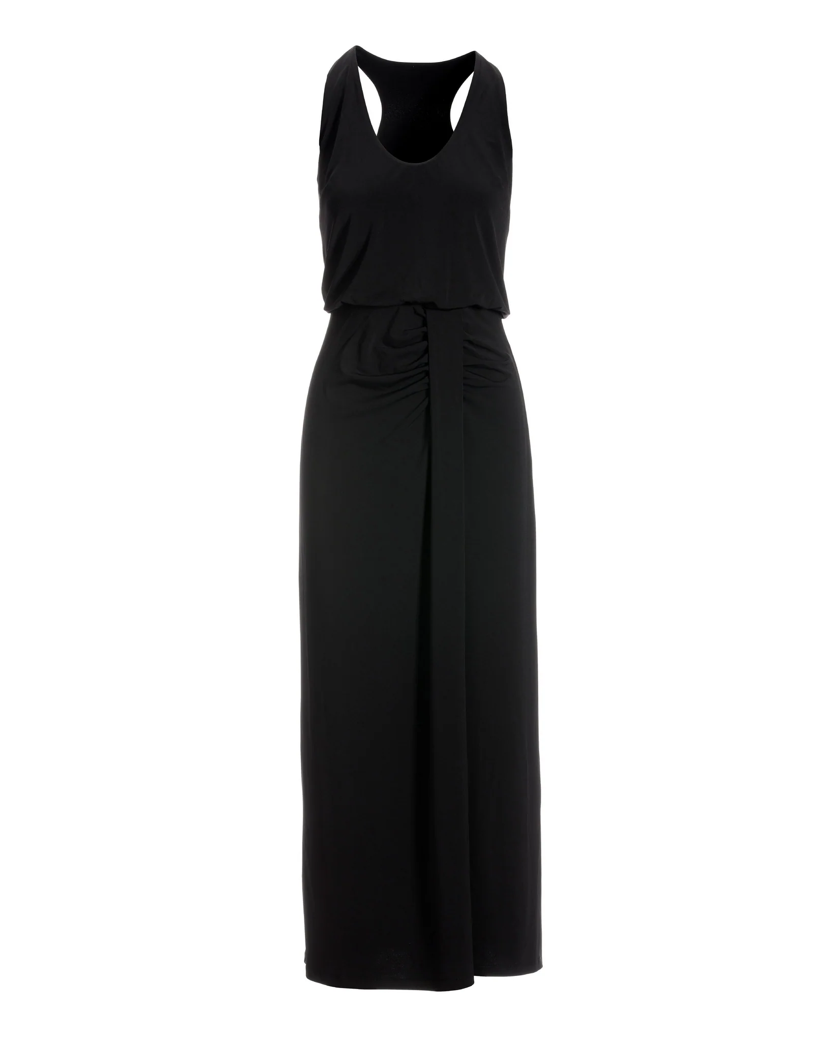 Scoop-Neck Blouson Slit Midi Dress Black - Mycitystee