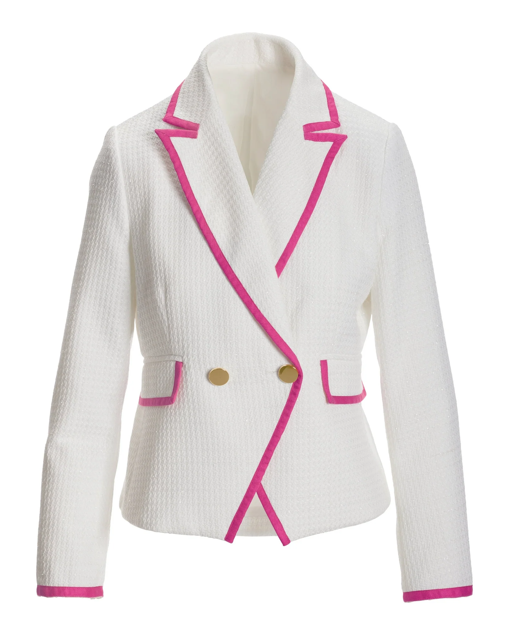 Shimmer Tweed Piped Double Breasted Blazer White/Pink - Mycitystee