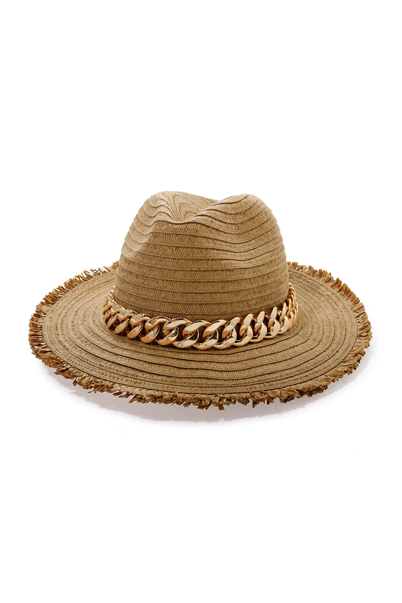 Chain Trim Raffia Hat Natural/Gold - Mycitystee