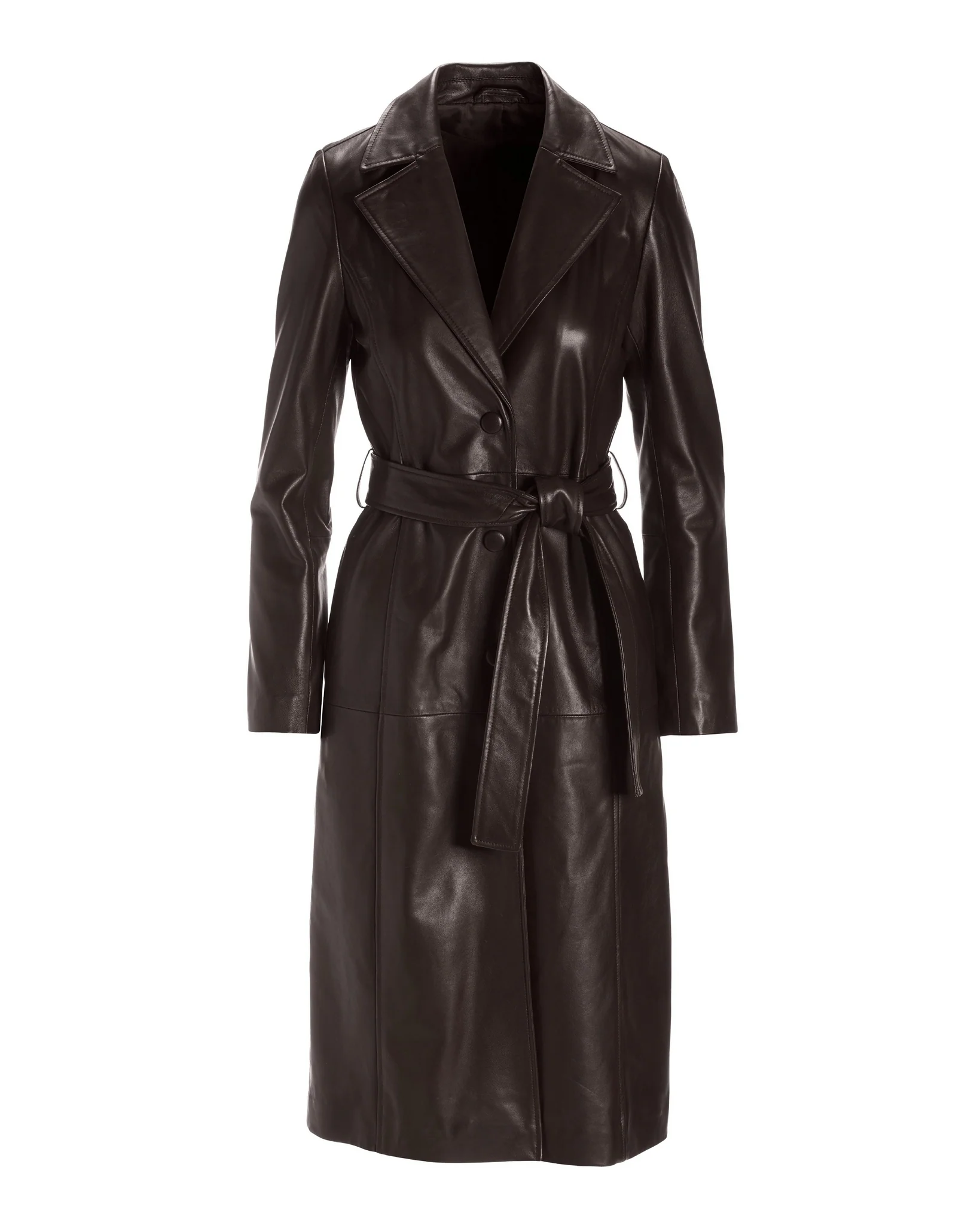Genuine Leather Shaped Trench Coat Chocolate - Mycitystee