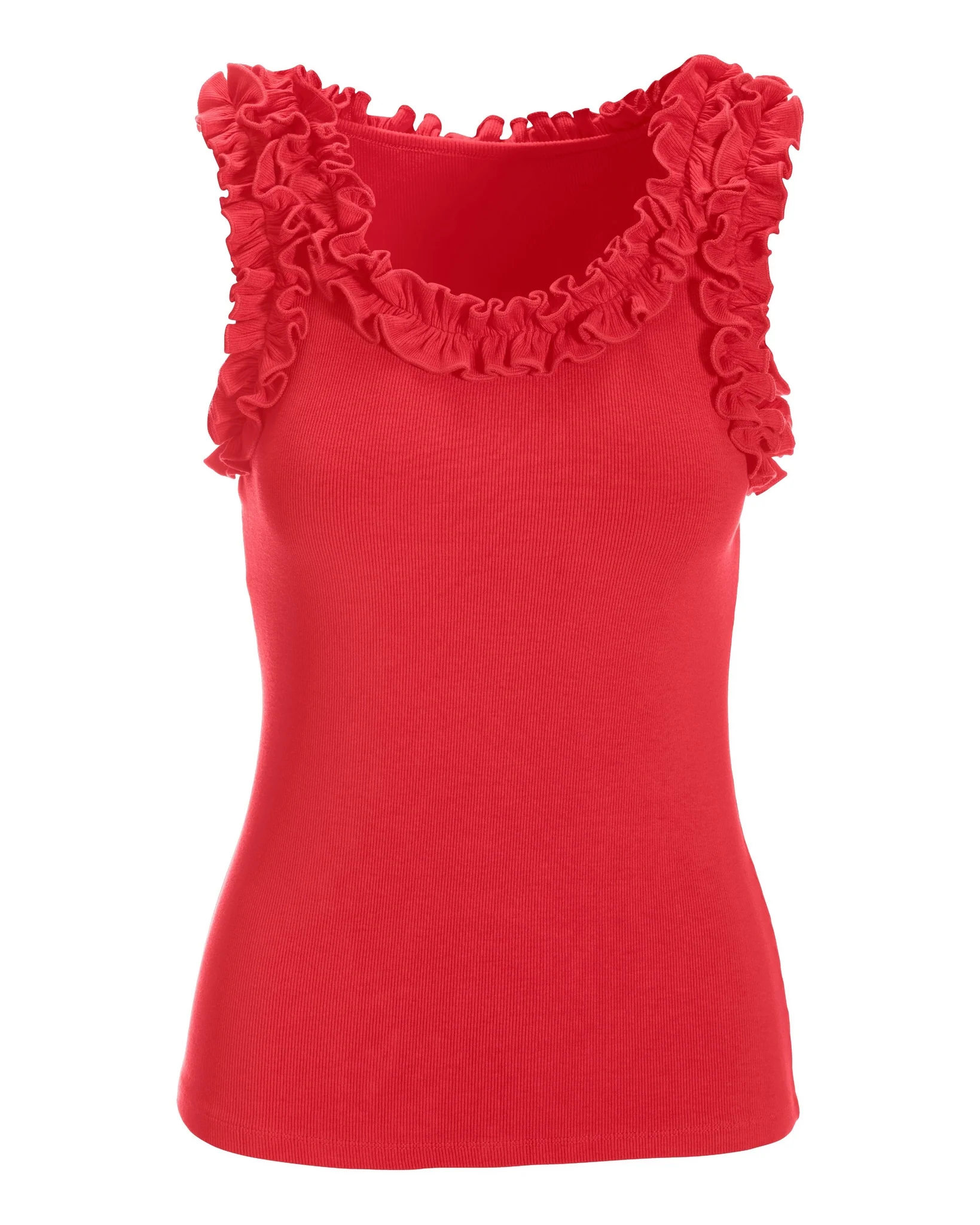 Ruffle Rib Tank Top Geranium - Mycitystee