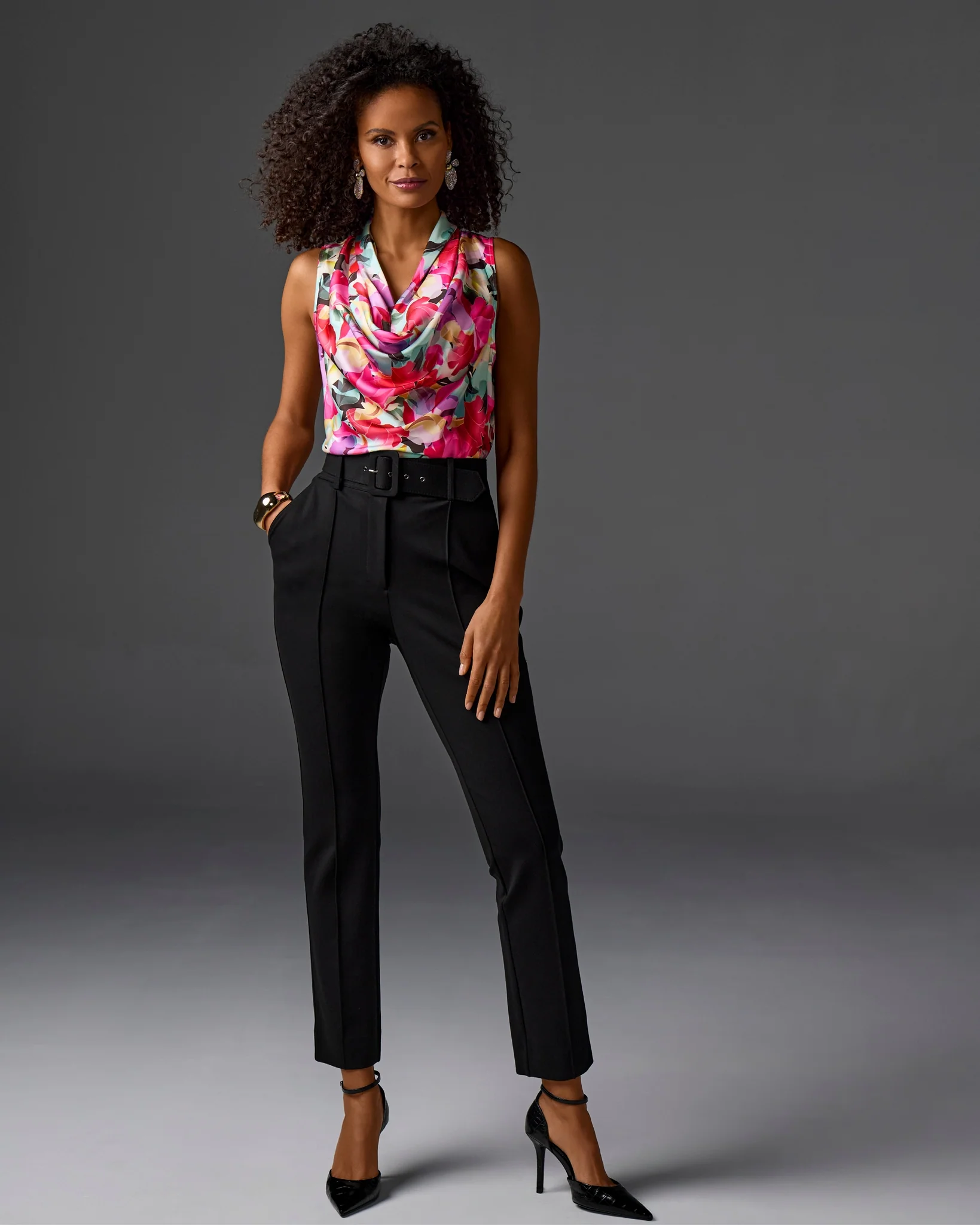 Newport Belted Ponte Straight Leg Pant Black - Mycitystee