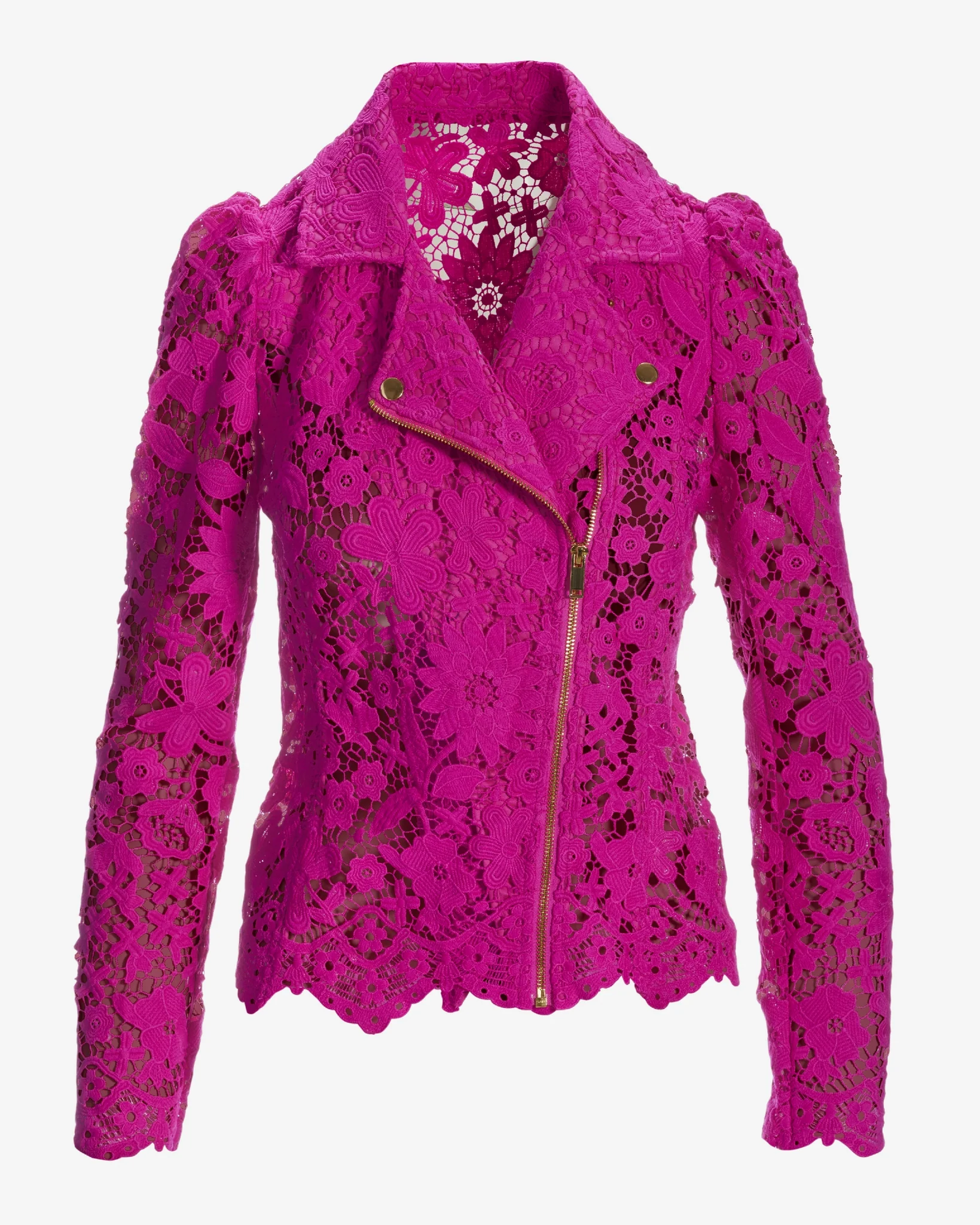 Scallop Trim Lace Moto Jacket Fuchsia - Mycitystee
