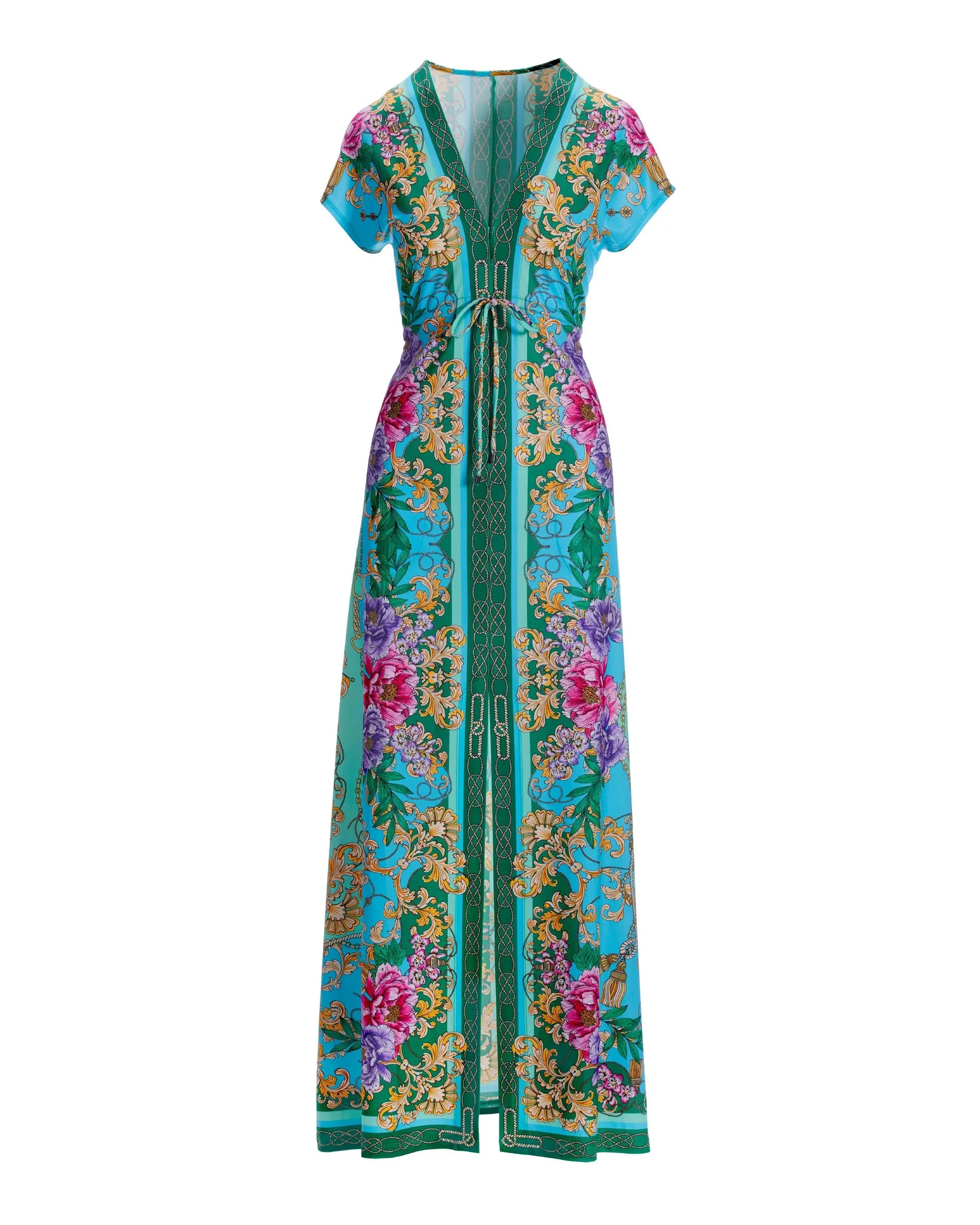 Floral Status Border Print Maxi Dress Blue/Green - Mycitystee