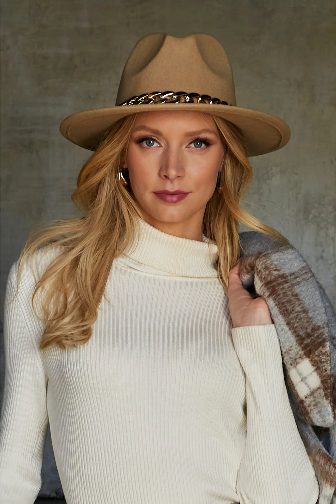Chain Wide Brim Hat Camel - Mycitystee