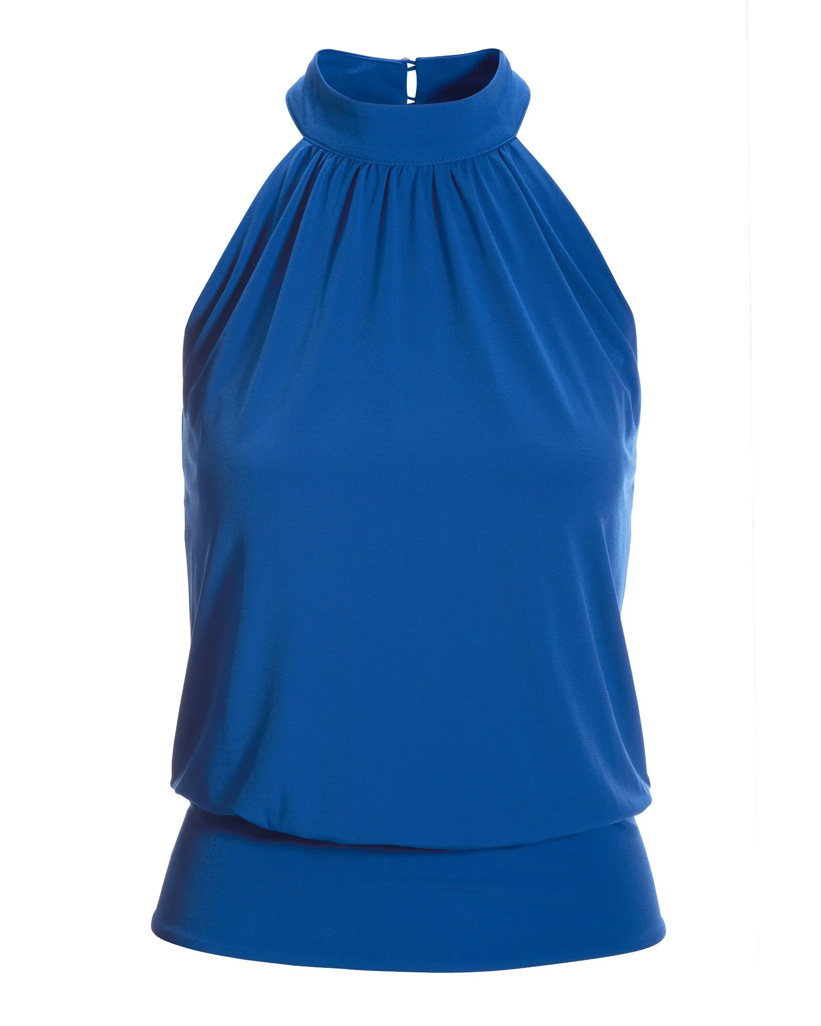 Halter Banded Bottom Mock Neck Top 2AV38 Princess Blue - Mycitystee