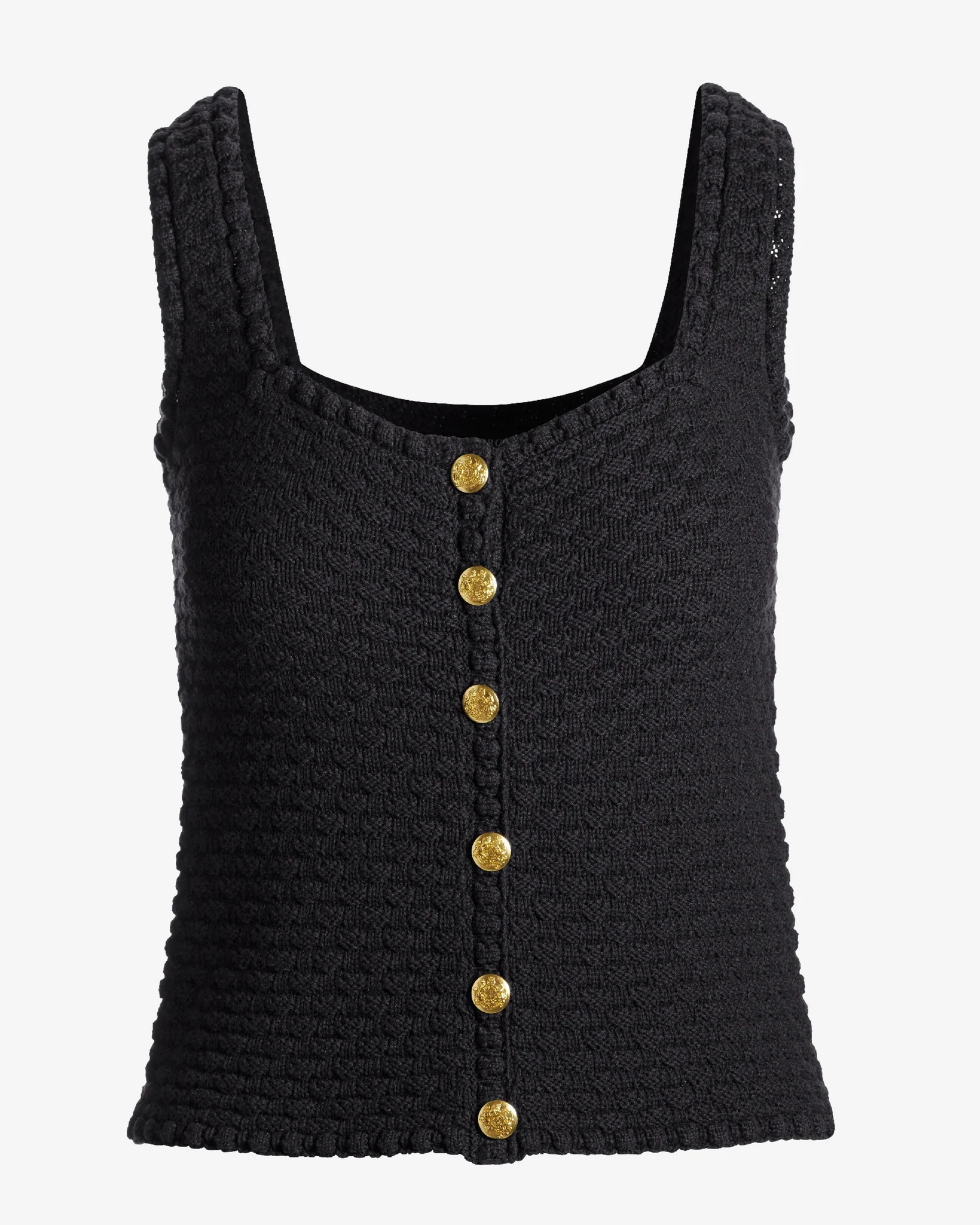 Button Detail Sweater Tank Black - Mycitystee