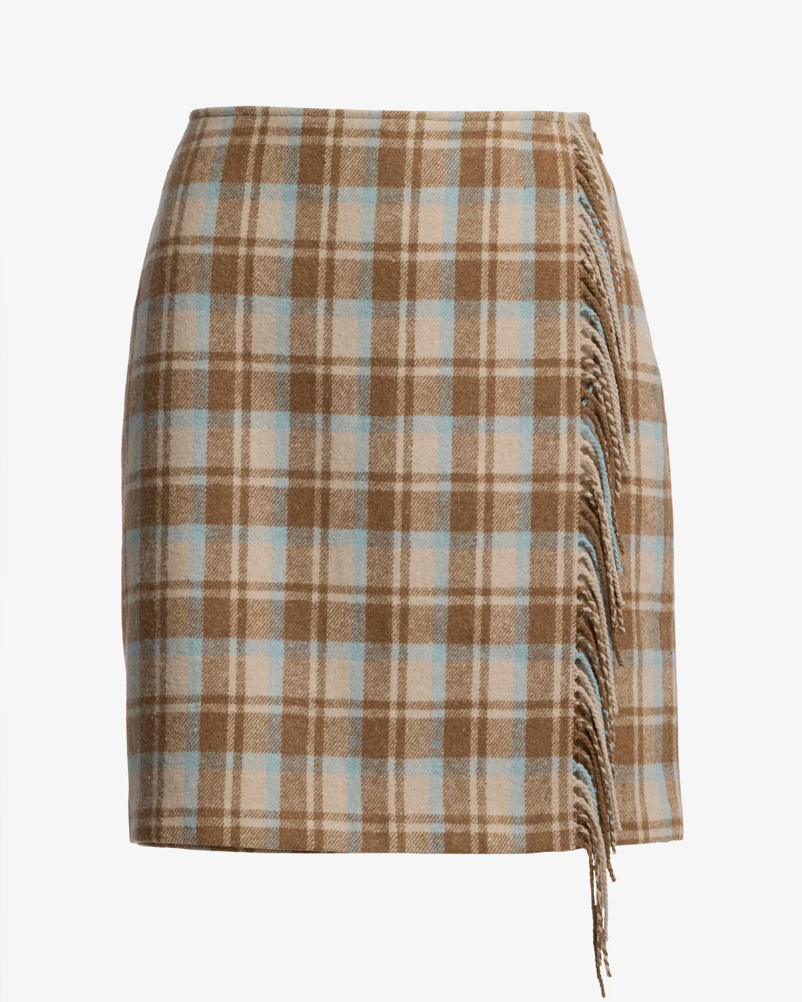Wool Fringe Mini Skirt Plaid - Mycitystee