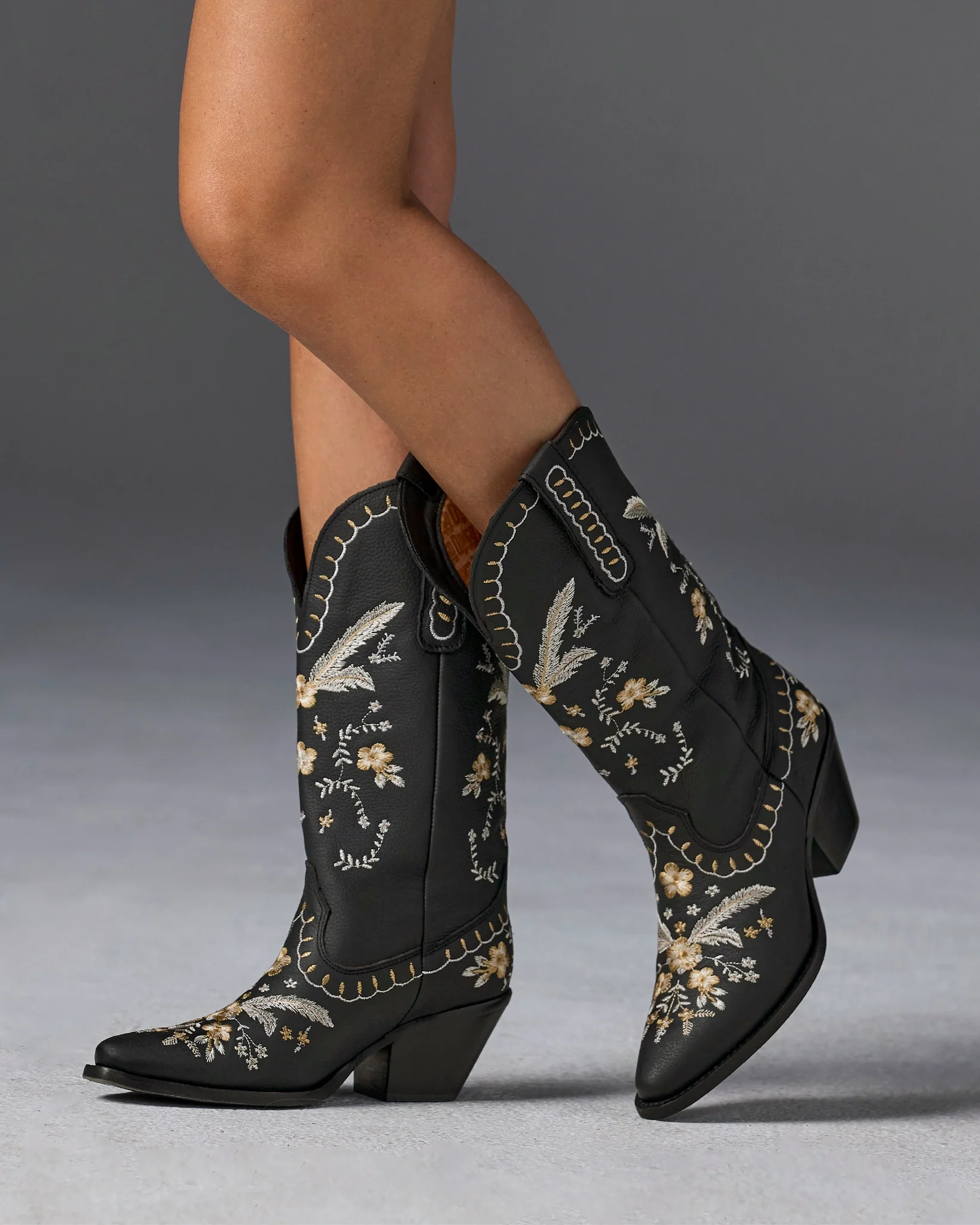 All-Over Embroidered Western Boot Black - Mycitystee