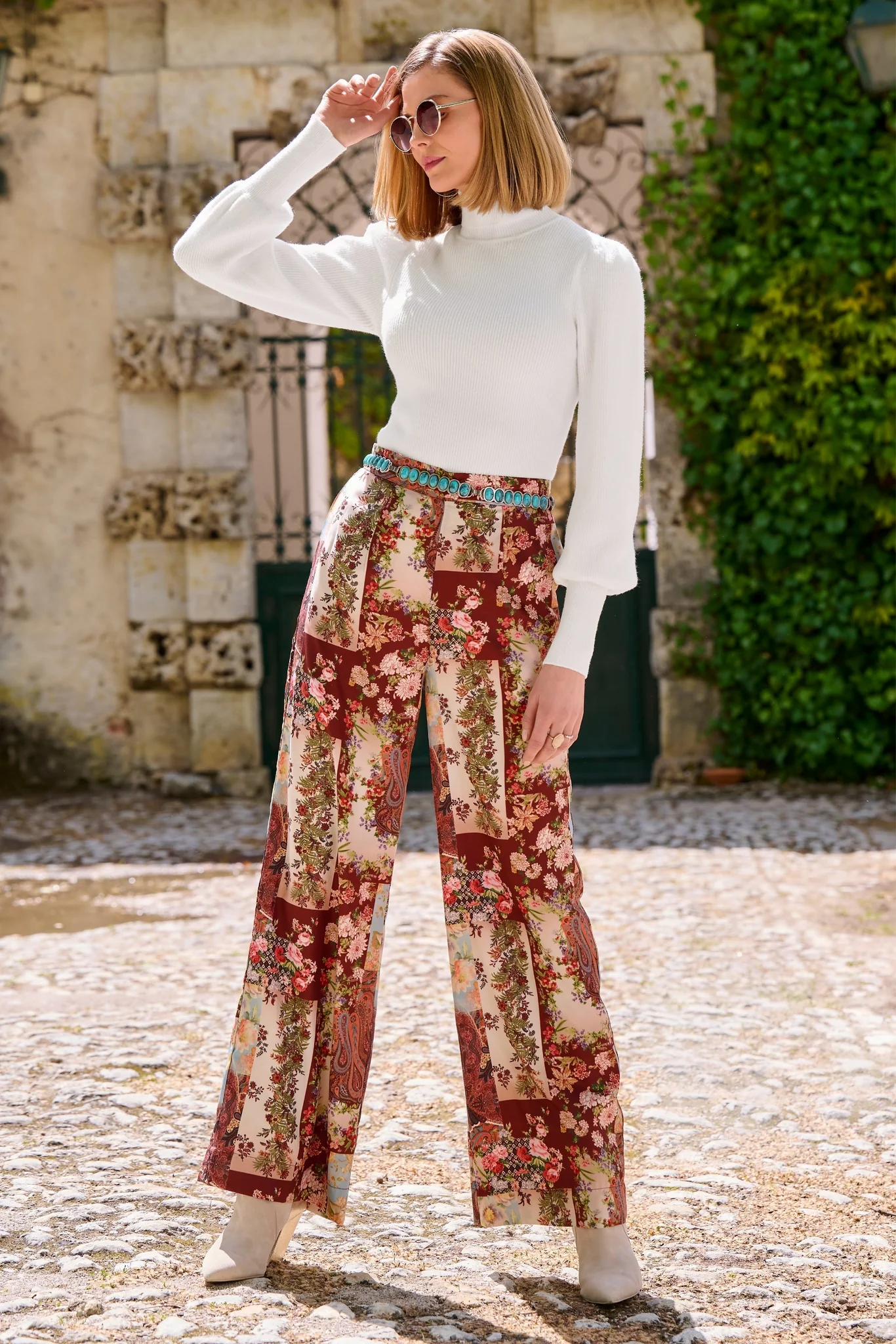 Patchwork Print High Waist Palazzo Pant Multi - Mycitystee