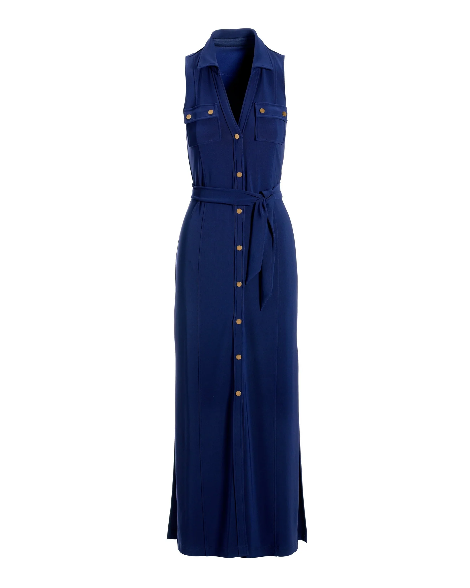 Beyond Travel Button Front Collared Maxi Dress Maritime Navy - Mycitystee
