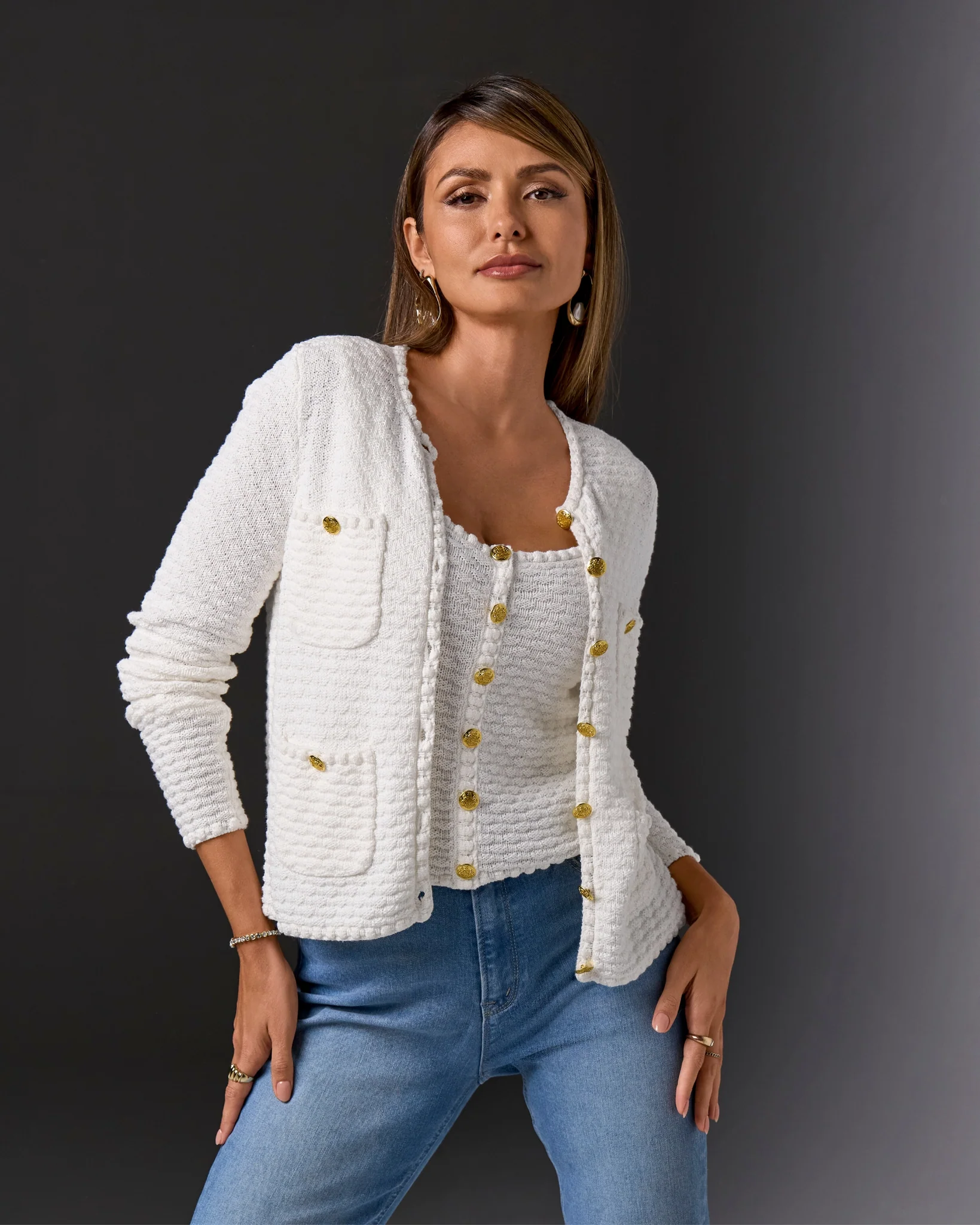 Button Detail Pocket Sweater Cardigan Off White - Mycitystee