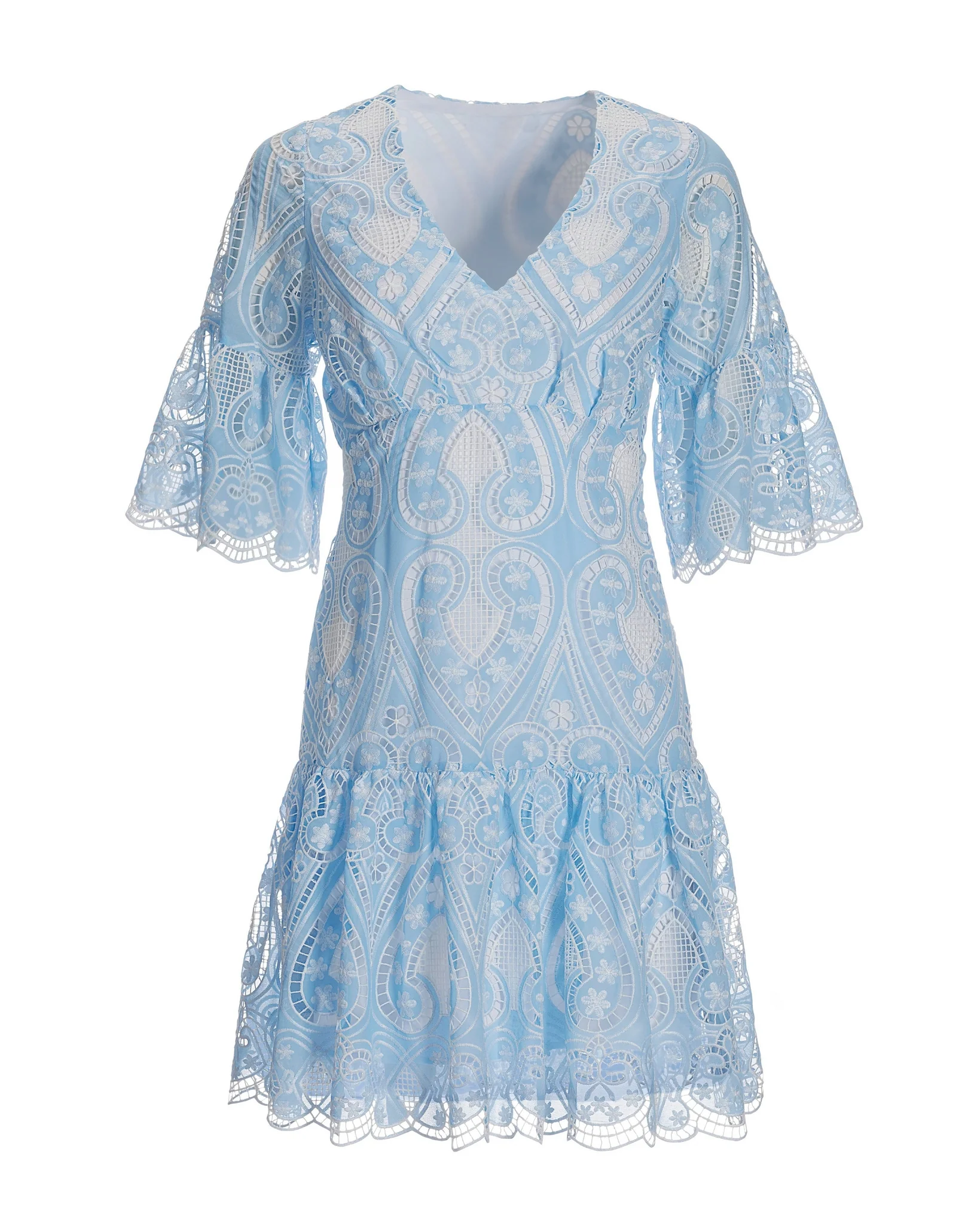 Two-Tone Lace Flounce Dress Airy Blue - Mycitystee