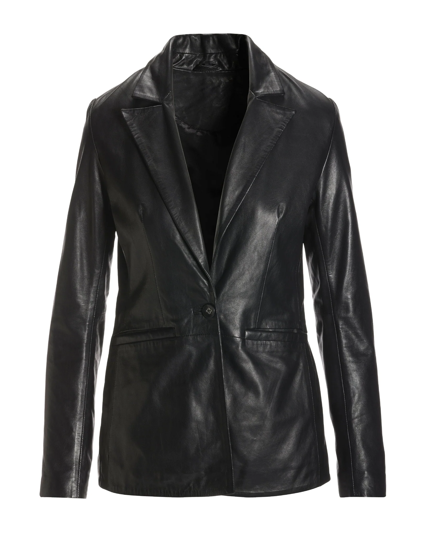 Leather Shaped Single Button Blazer Black - Mycitystee
