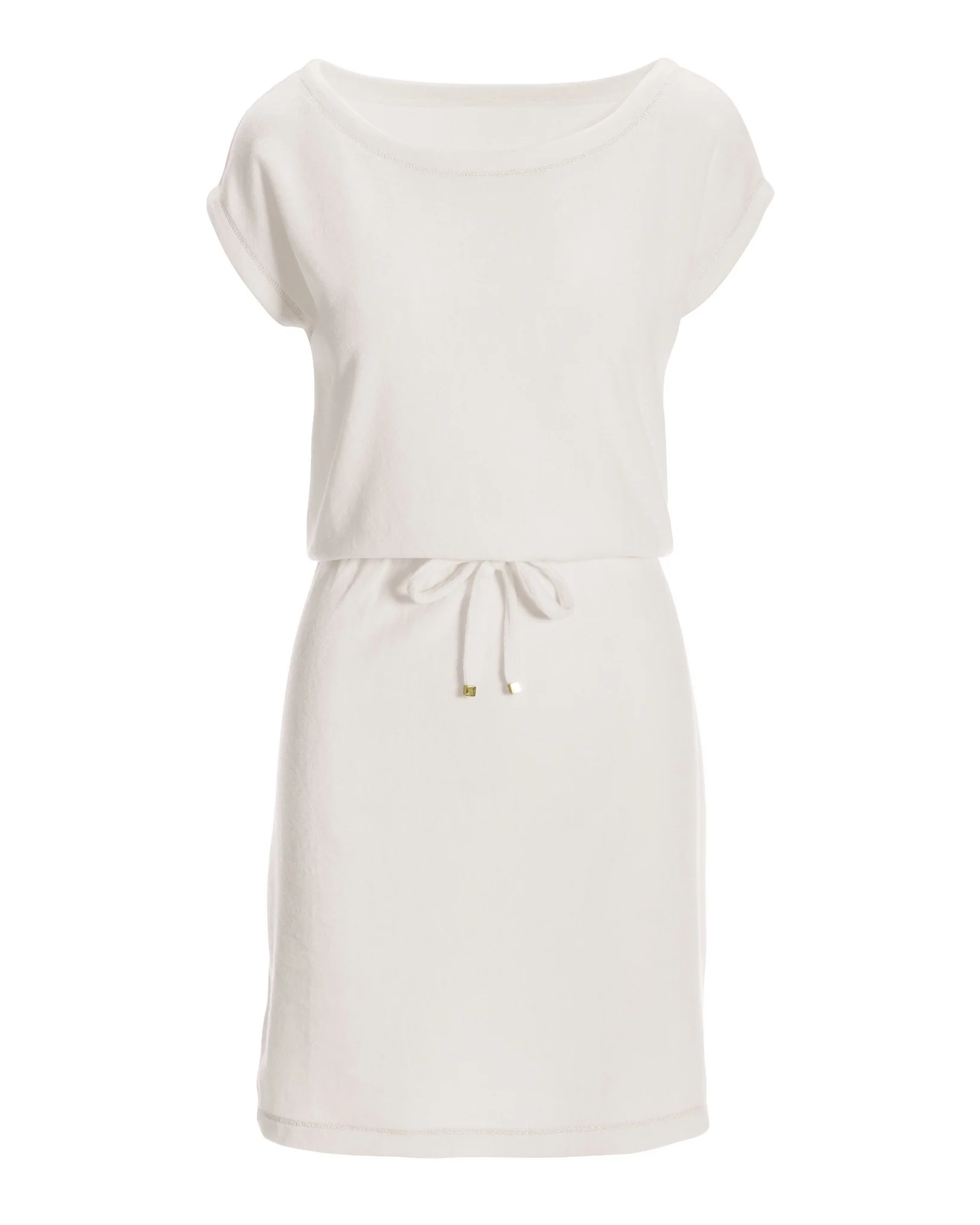 Beach Terry Wide Neck Drawstring Dress White - Mycitystee