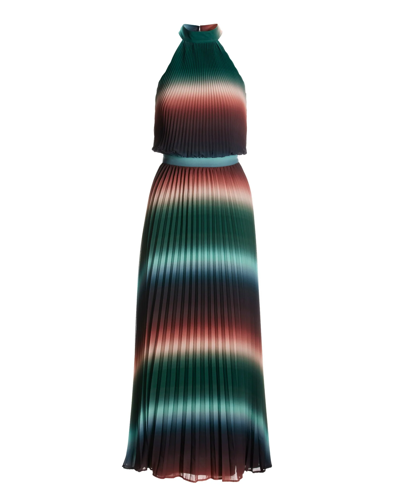 High Neck Pleated Ombre Maxi Blue Green - Mycitystee