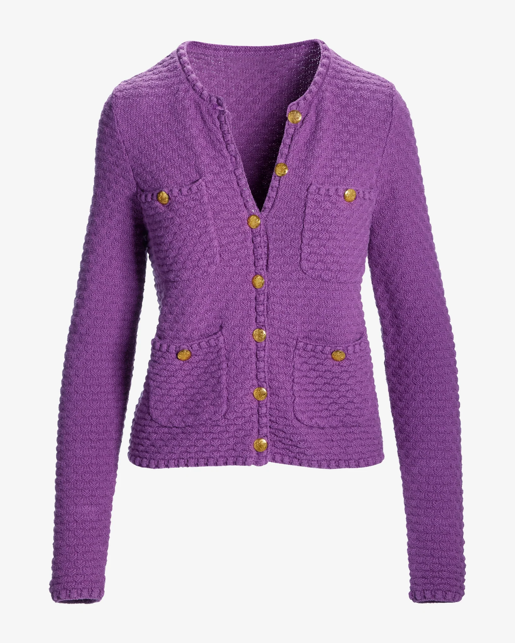 Button Detail Pocket Sweater Cardigan Amethyst Orchid - Mycitystee