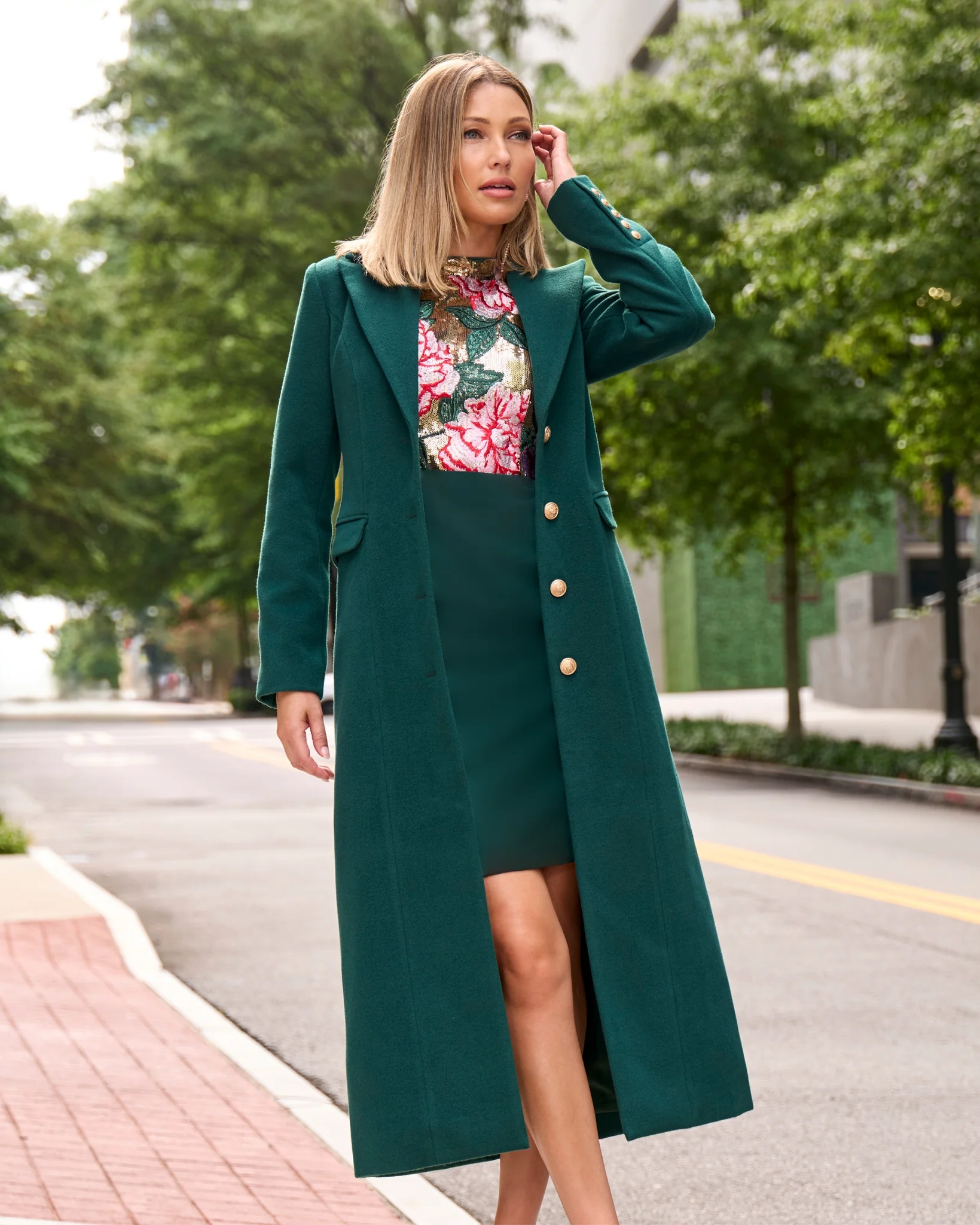 Full Length Classic Tailored Coat Deep Emerald - Mycitystee