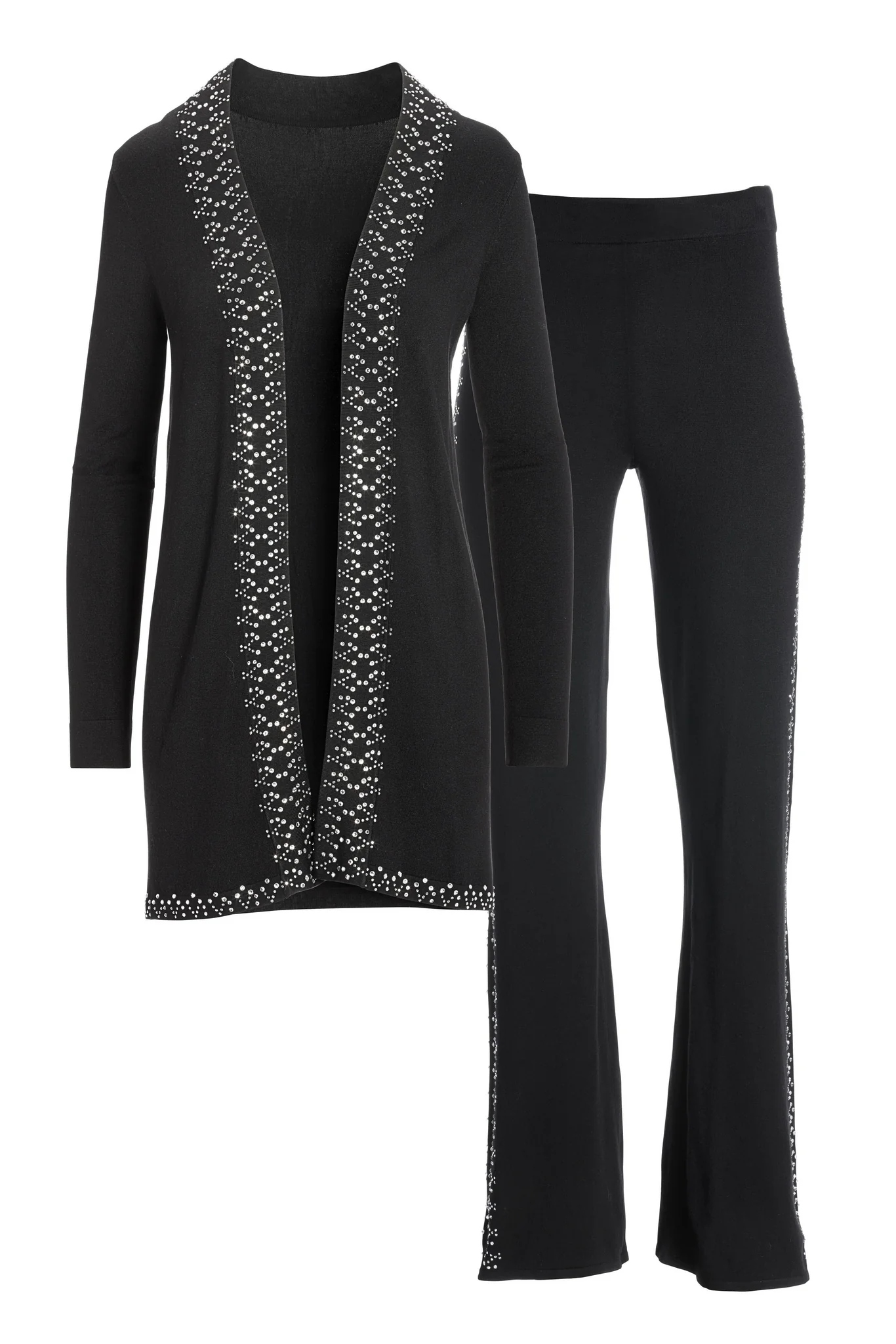 Embellished Sweater Duster Lounge Set Black - Mycitystee