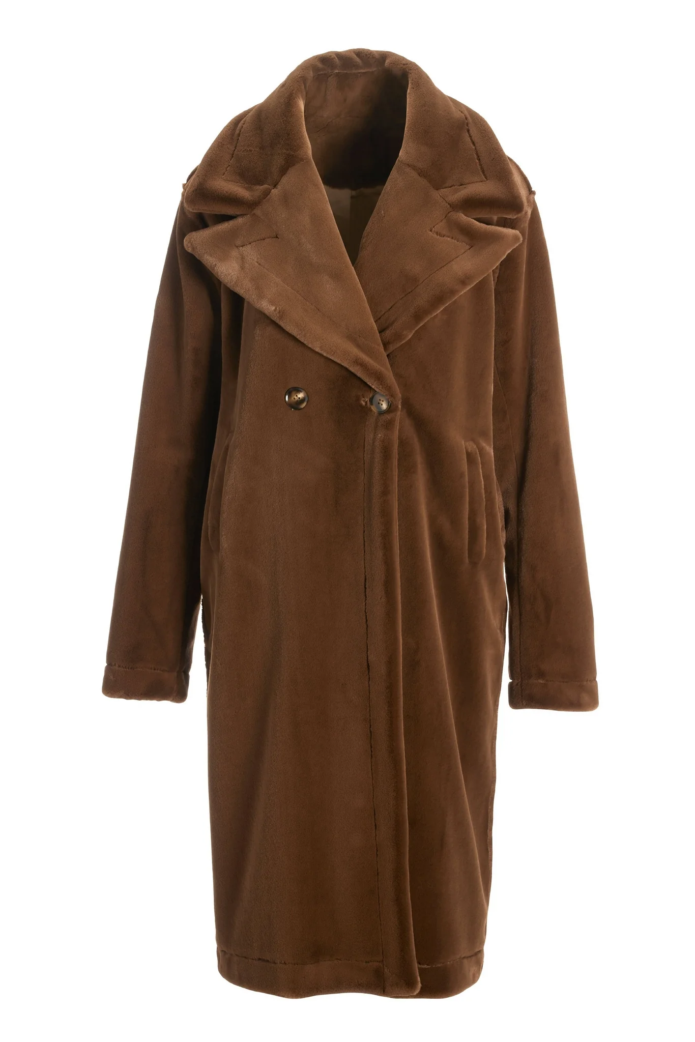 Plush Double-Breasted Teddy Coat Toffee - Mycitystee