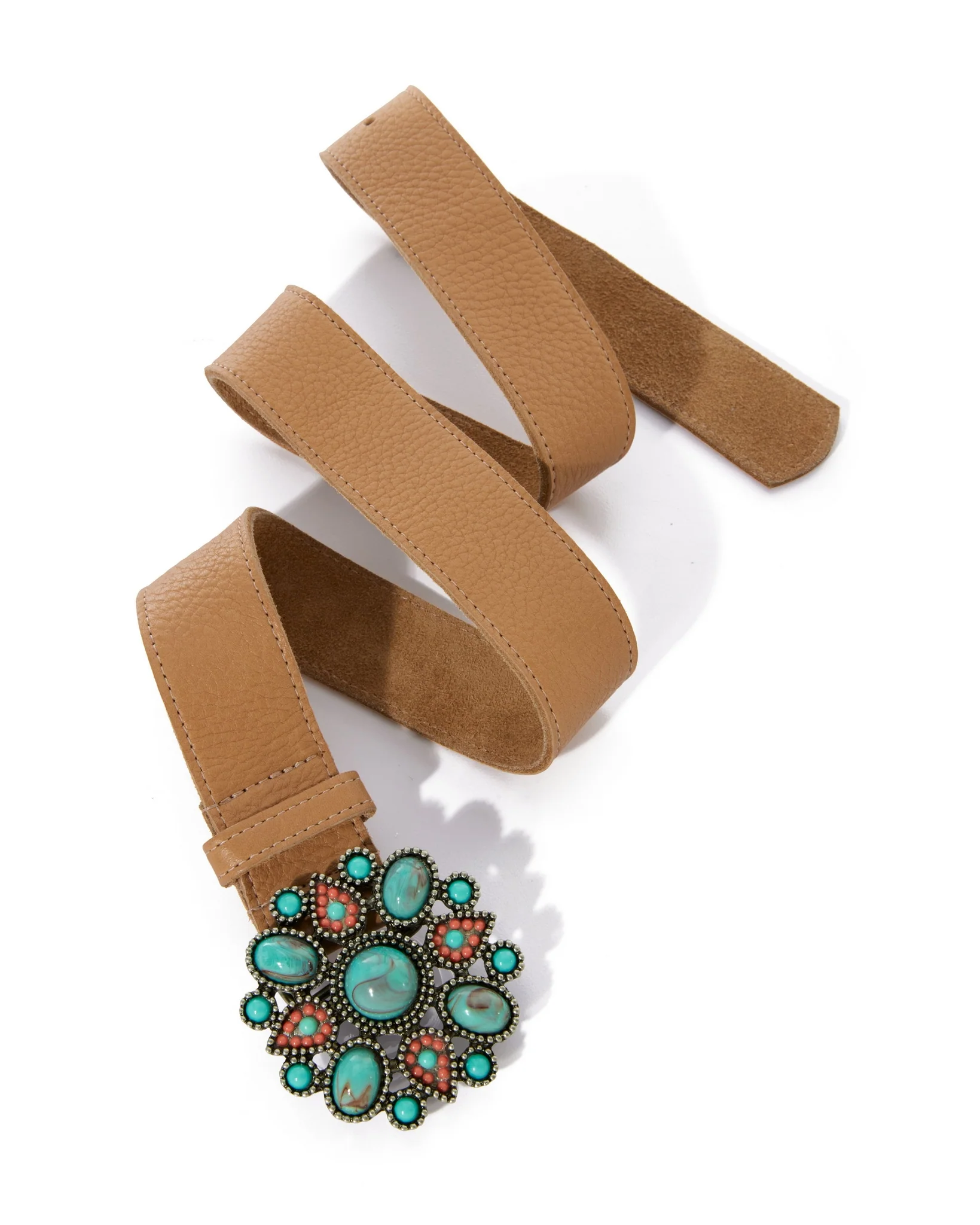 Turquoise Sunburst Buckle Belt Tan - Mycitystee