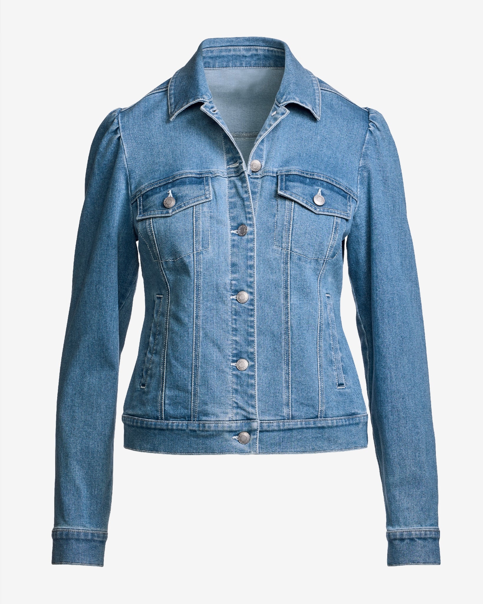 Stretch Denim Puff Sleeve Jacket Light Med Wash - Mycitystee