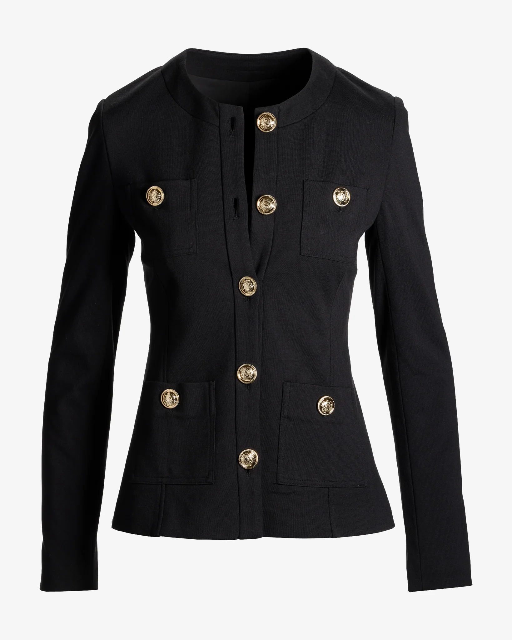 Ultimate Ponte Crest Button Collarless Jacket Black - Mycitystee