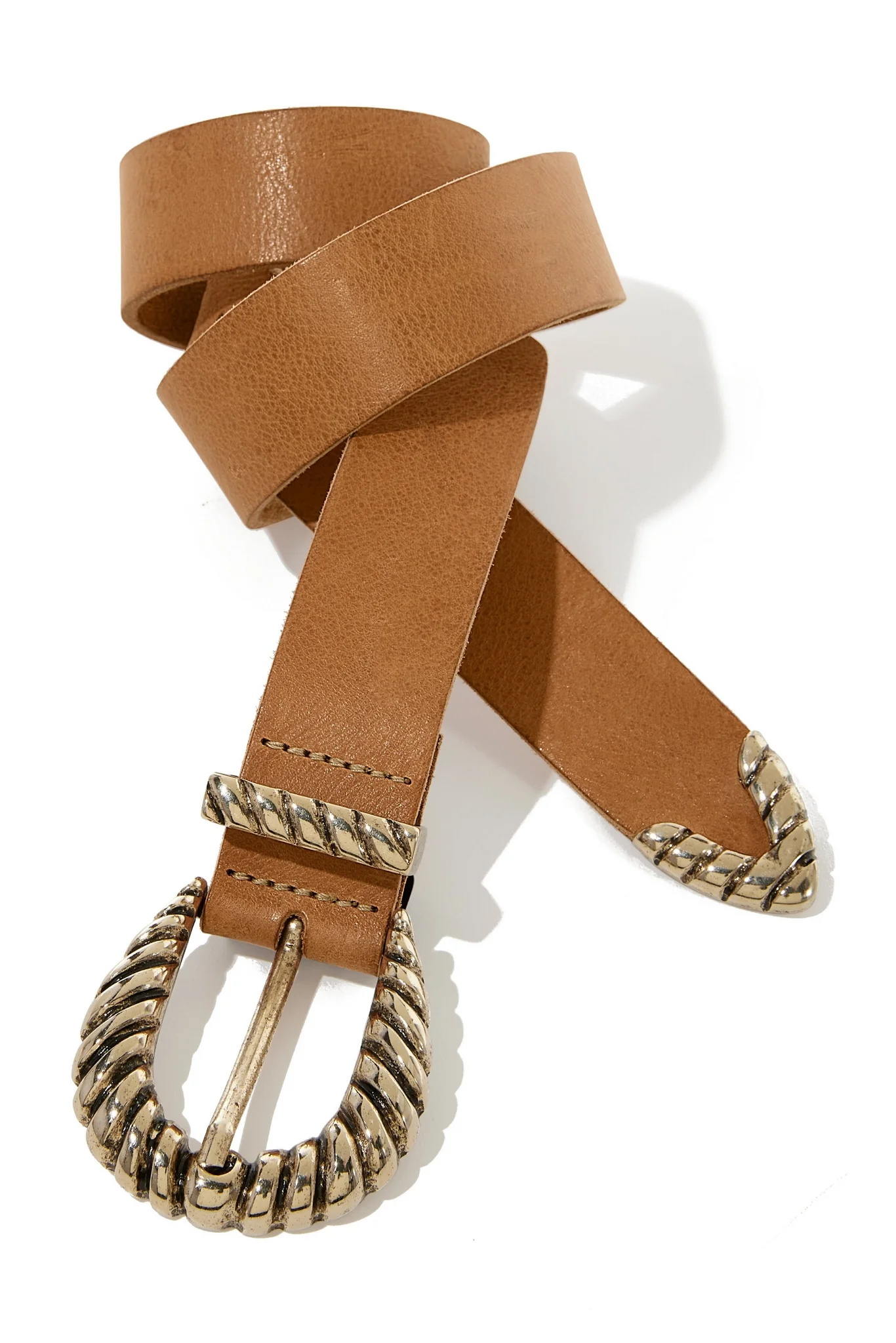 Western Leather Buckle Belt Cognac - Mycitystee
