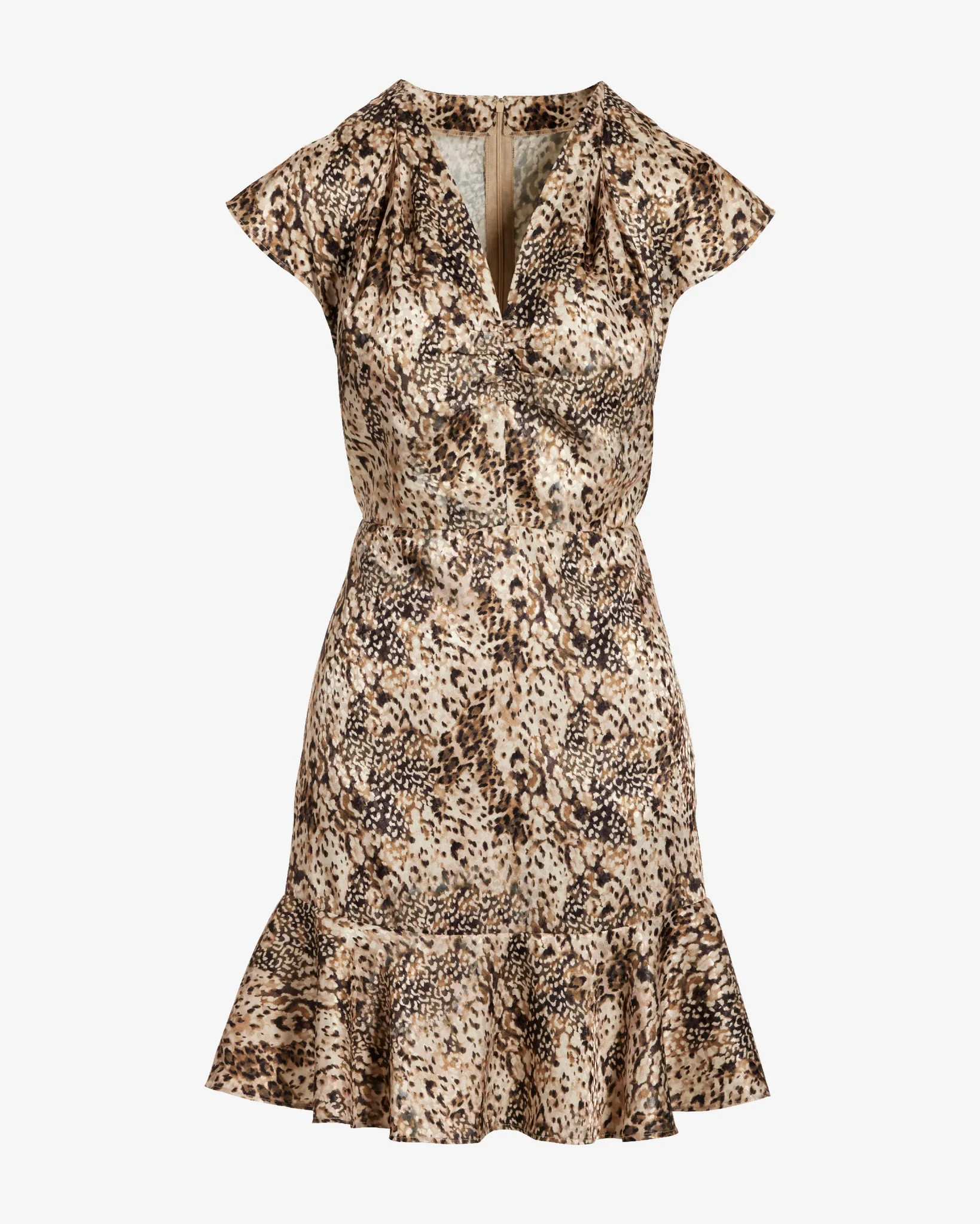 Abstract Animal Print Flounce Sleeve A Line Dress Abstract Animal - Mycitystee