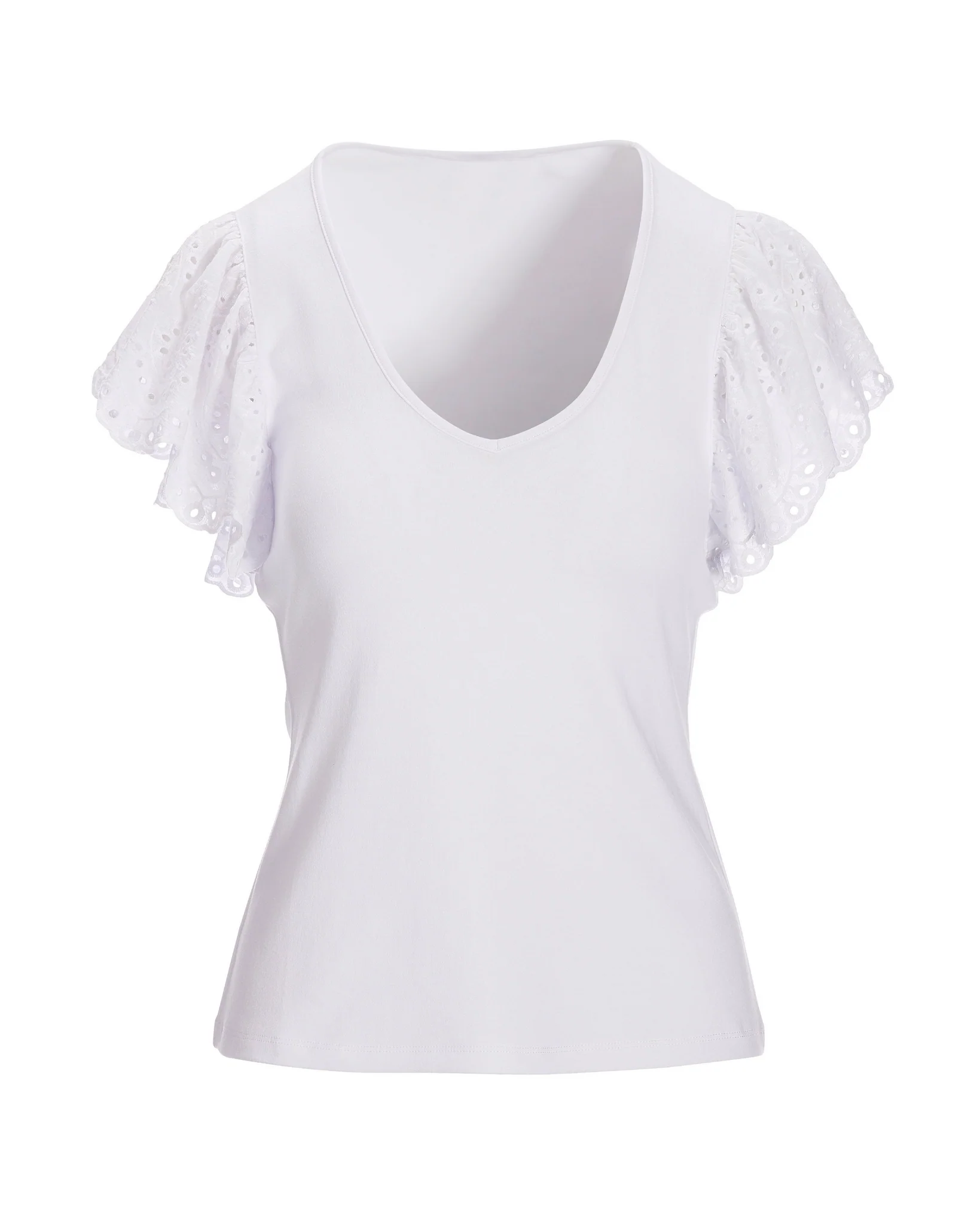 Eyelet-Sleeve V-Neck Knit Top White - Mycitystee