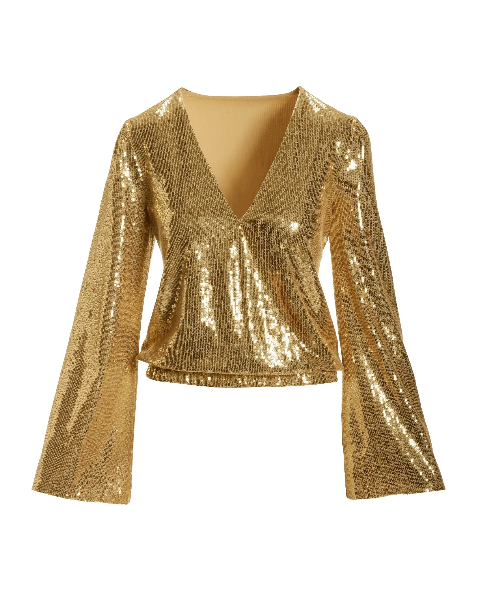 Sequin Flare Sleeve Surplice Blouse Gold - Mycitystee