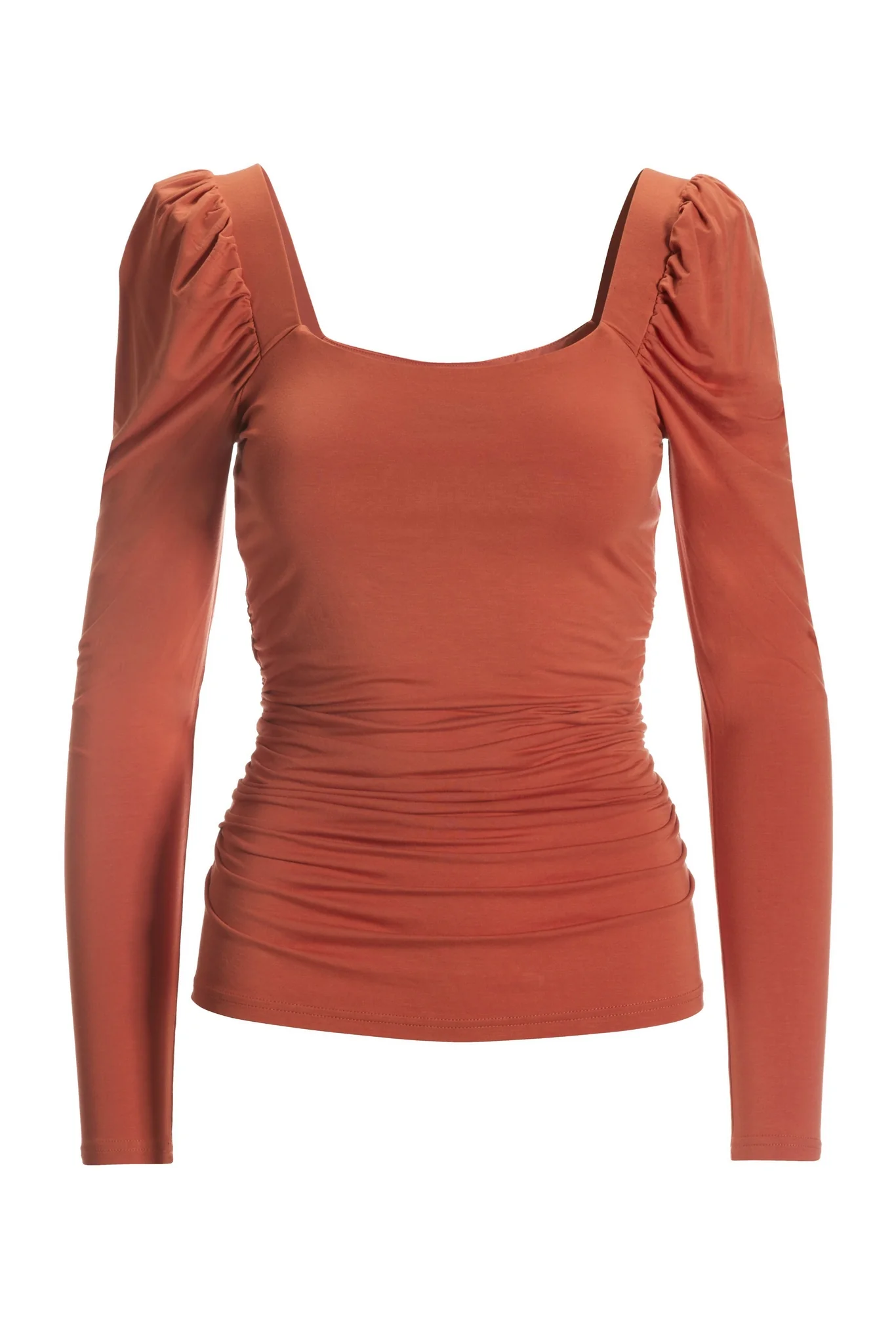 Ruched Square Neck Puff Sleeve Peach Nectar - Mycitystee