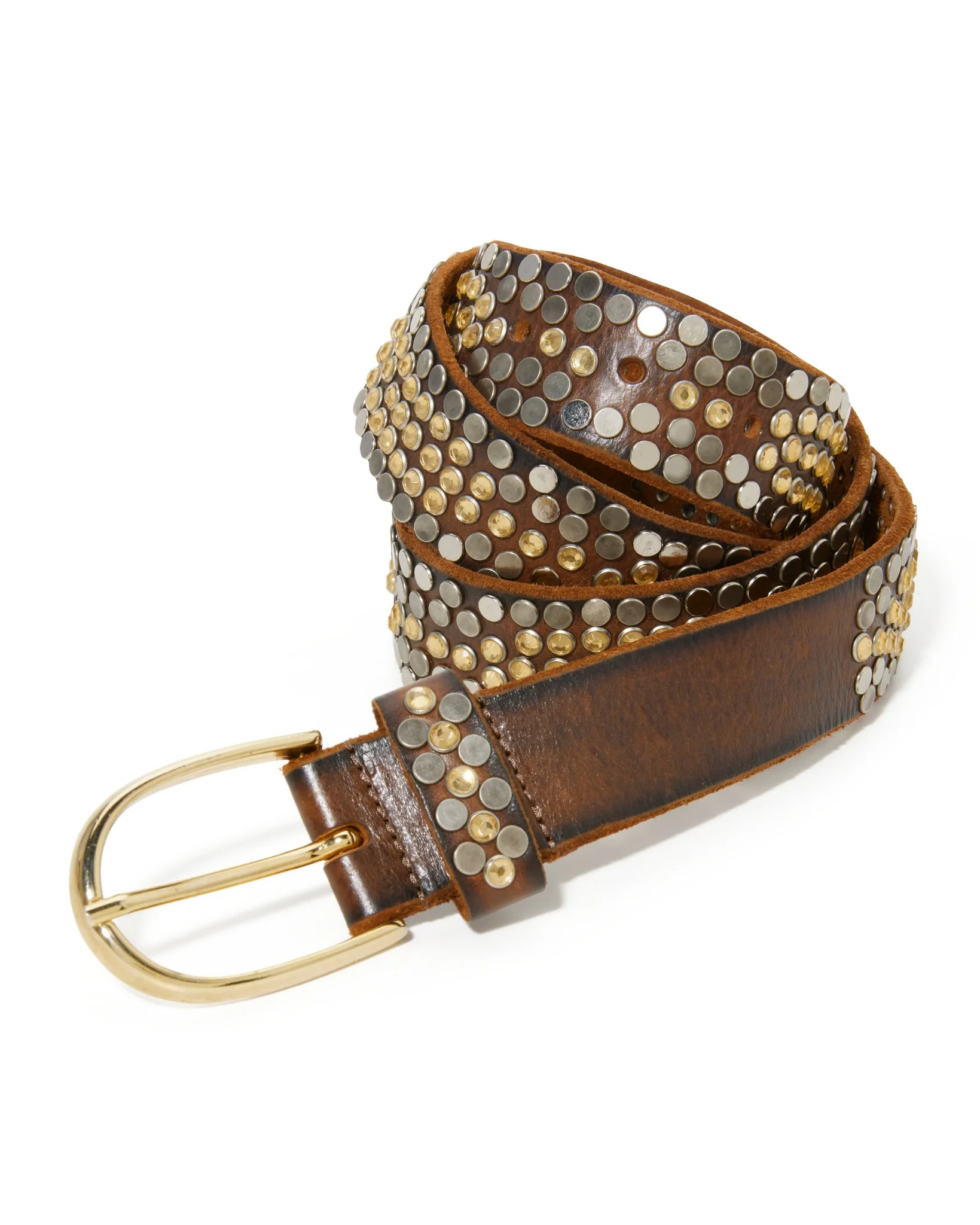 All Over Studded Leather Belt Brown - Mycitystee