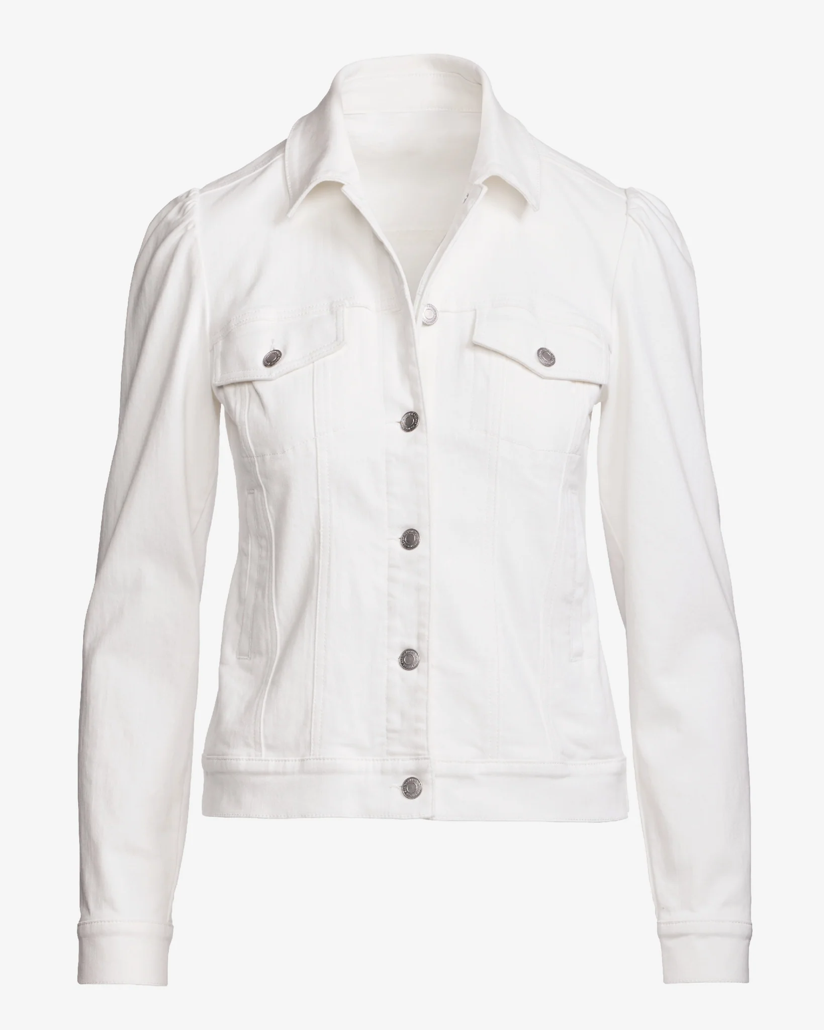 Stretch Denim Puff Sleeve Jacket White - Mycitystee