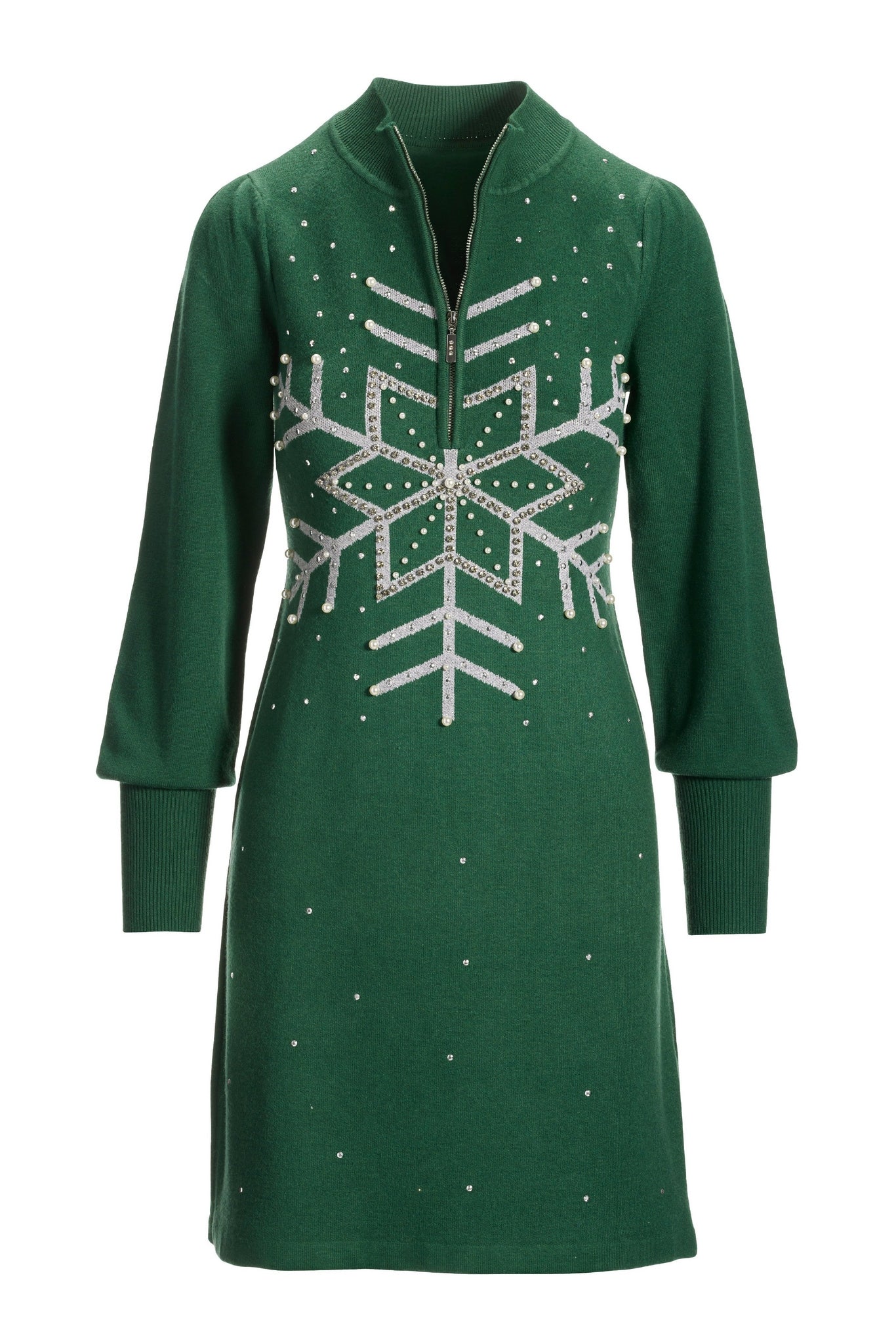 Snowflake Half Zip Sweater Dress Evergreen - Mycitystee