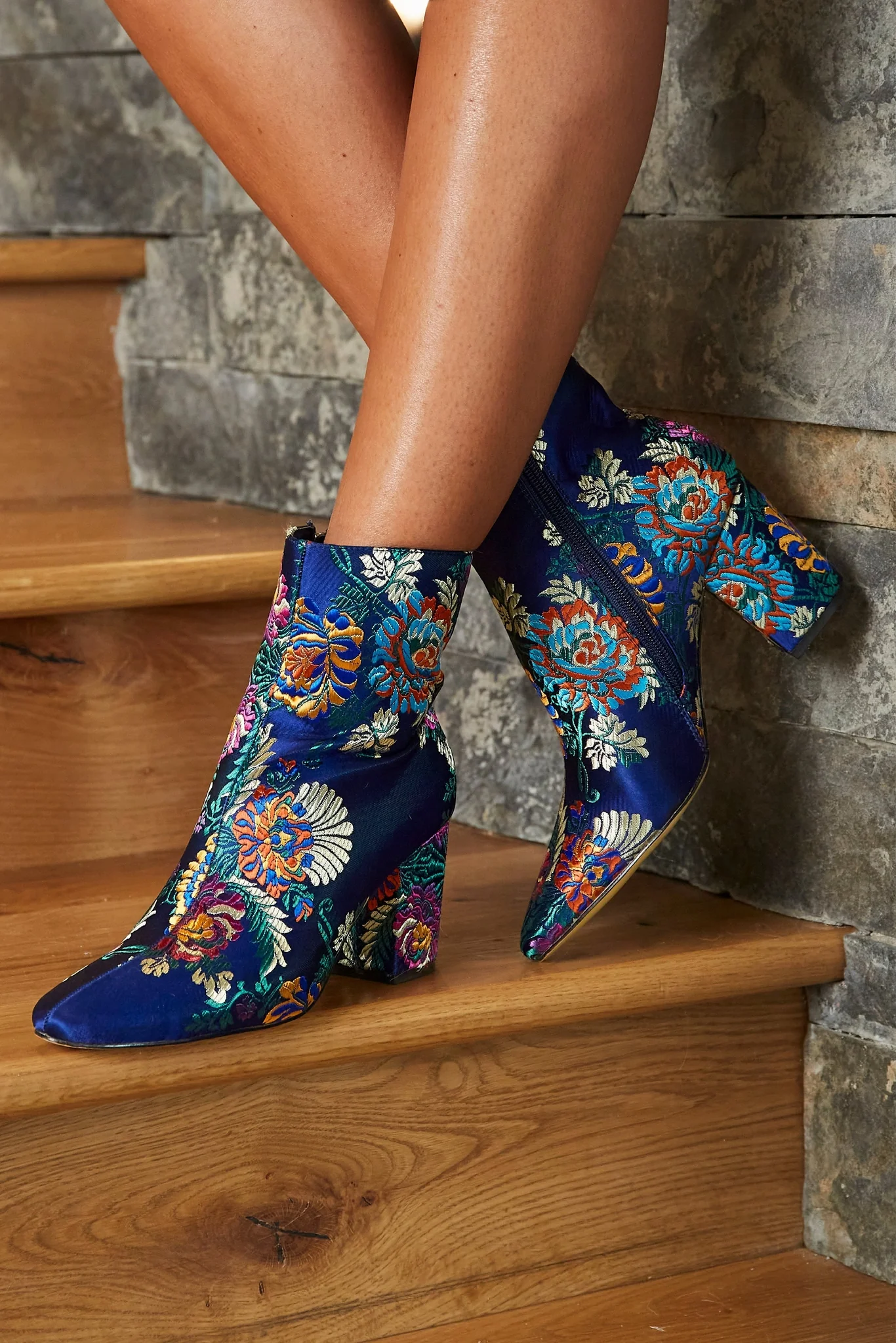 Jacquard Heeled Bootie Blue Multi - Mycitystee
